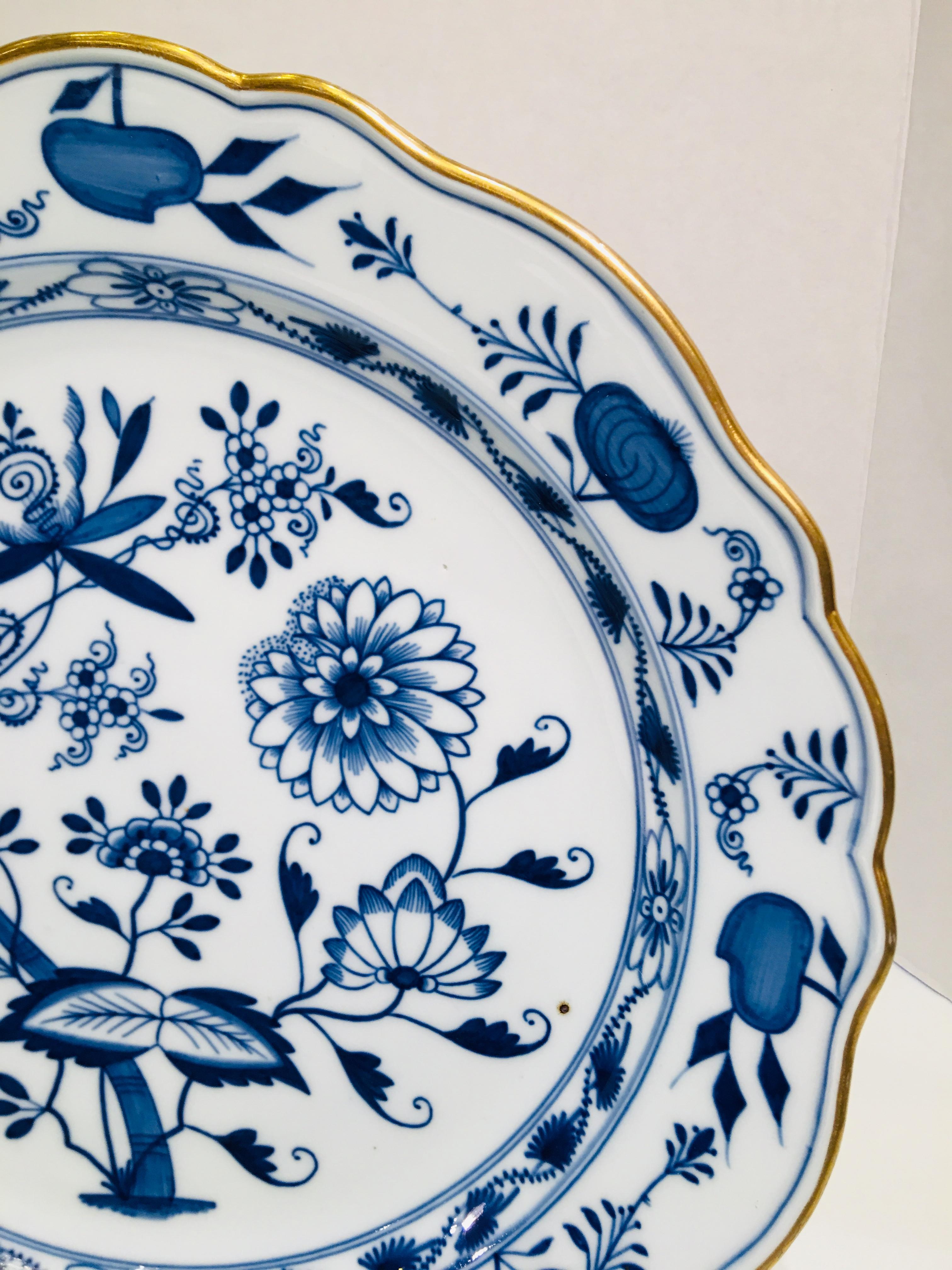 Fired Antique 1815 Meissen Porcelain Blue Onion Pattern Large Round Serving Platter