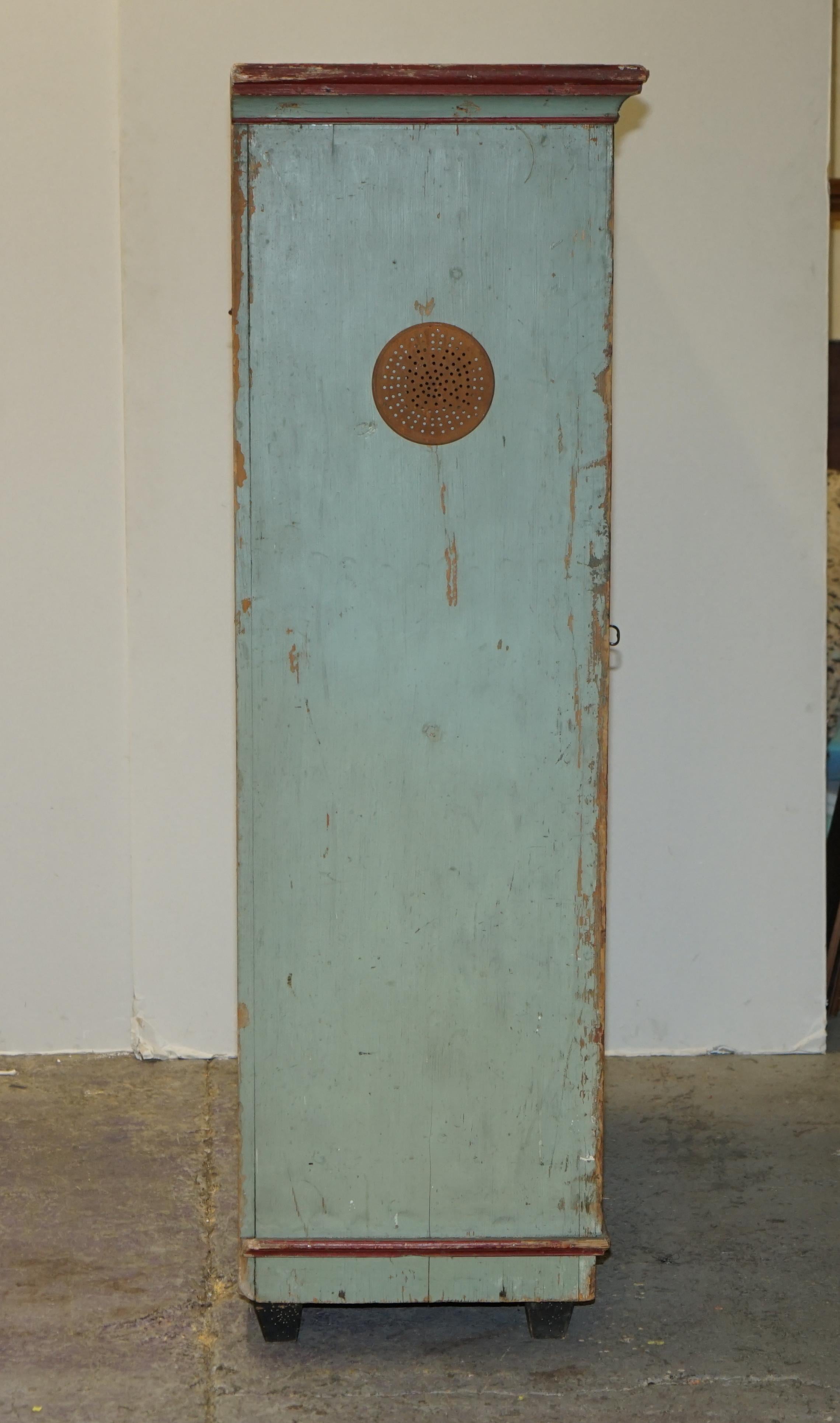 Antique 1818 Dated Aqua Blue Hand Painted German Marriage Wardrobe Rare Colour For Sale 5