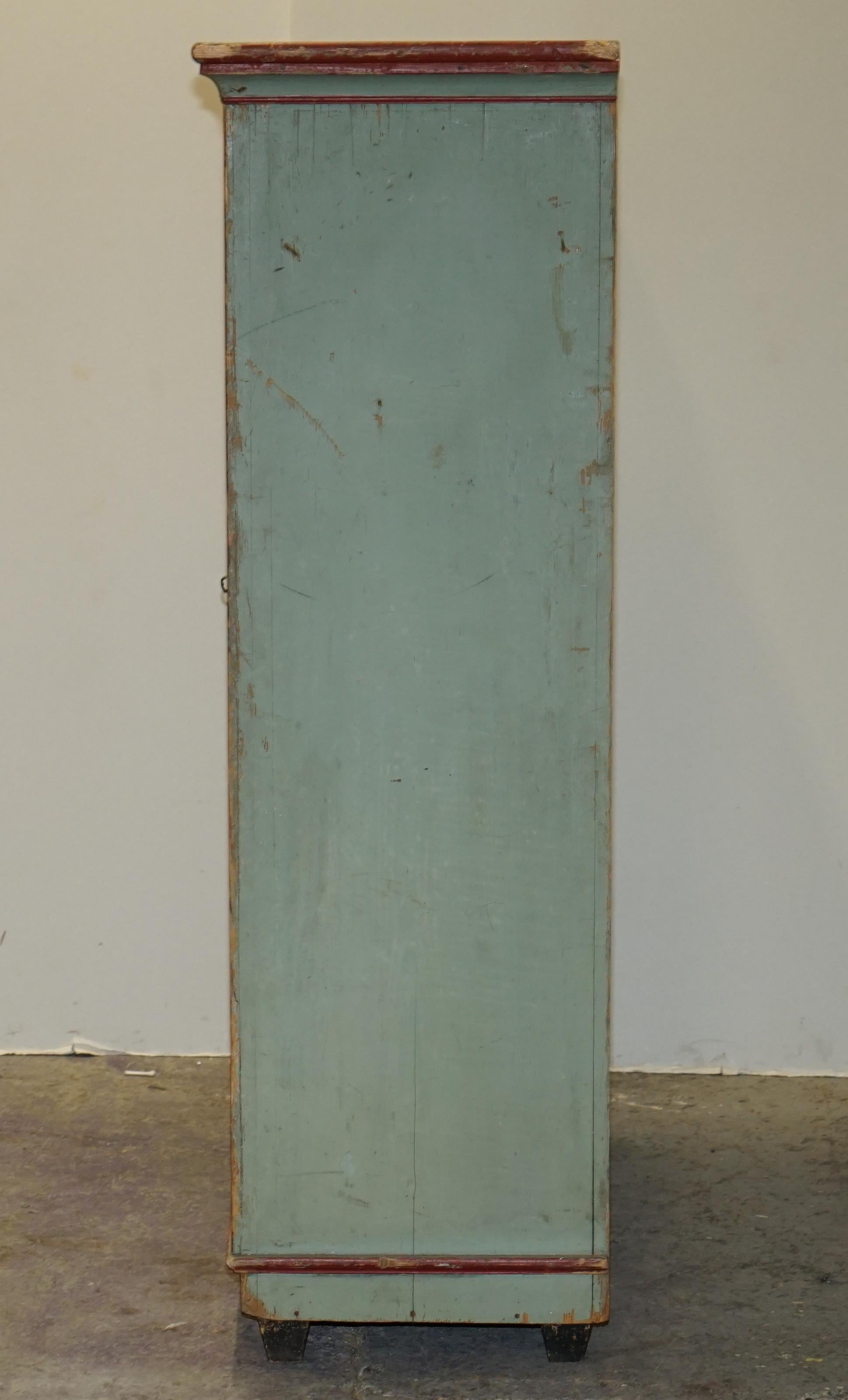 Antique 1818 Dated Aqua Blue Hand Painted German Marriage Wardrobe Rare Colour For Sale 8