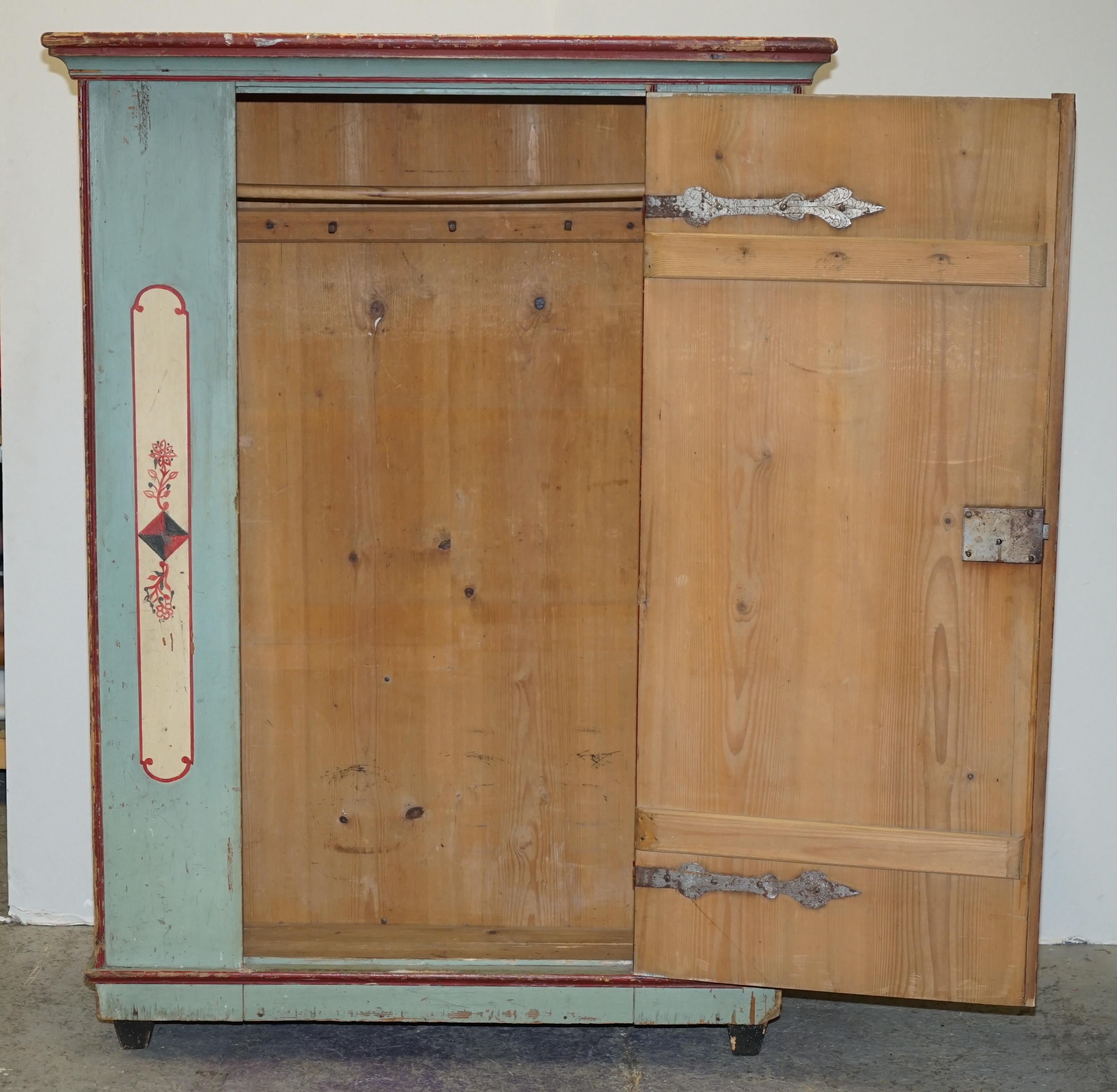 Antique 1818 Dated Aqua Blue Hand Painted German Marriage Wardrobe Rare Colour For Sale 10