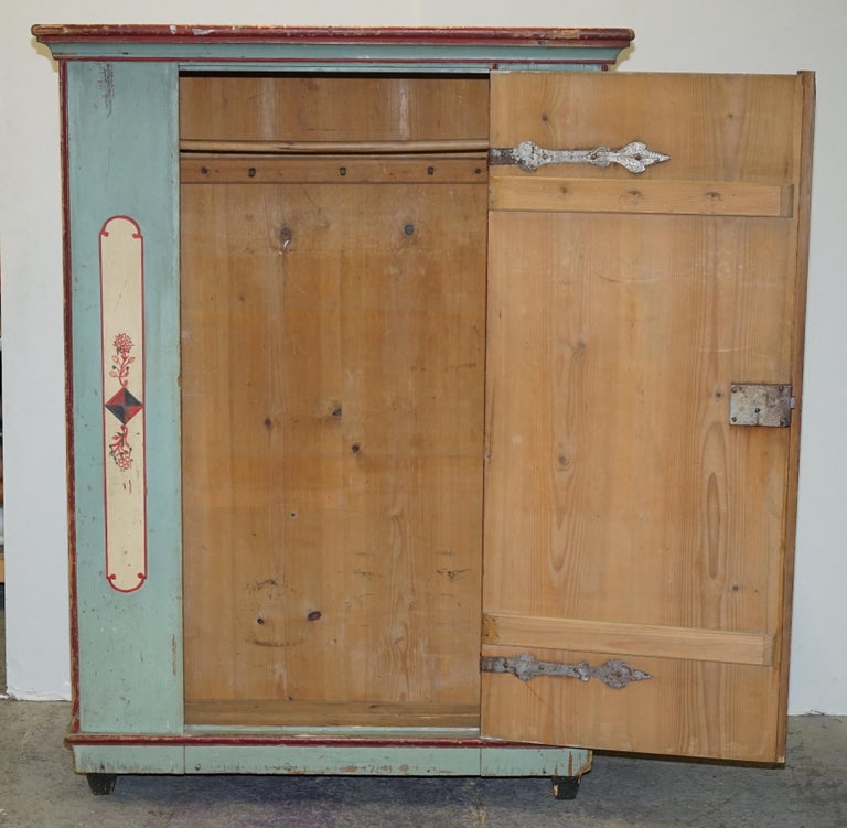 Antique 1818 Dated Aqua Blue Hand Painted German Marriage Wardrobe Rare