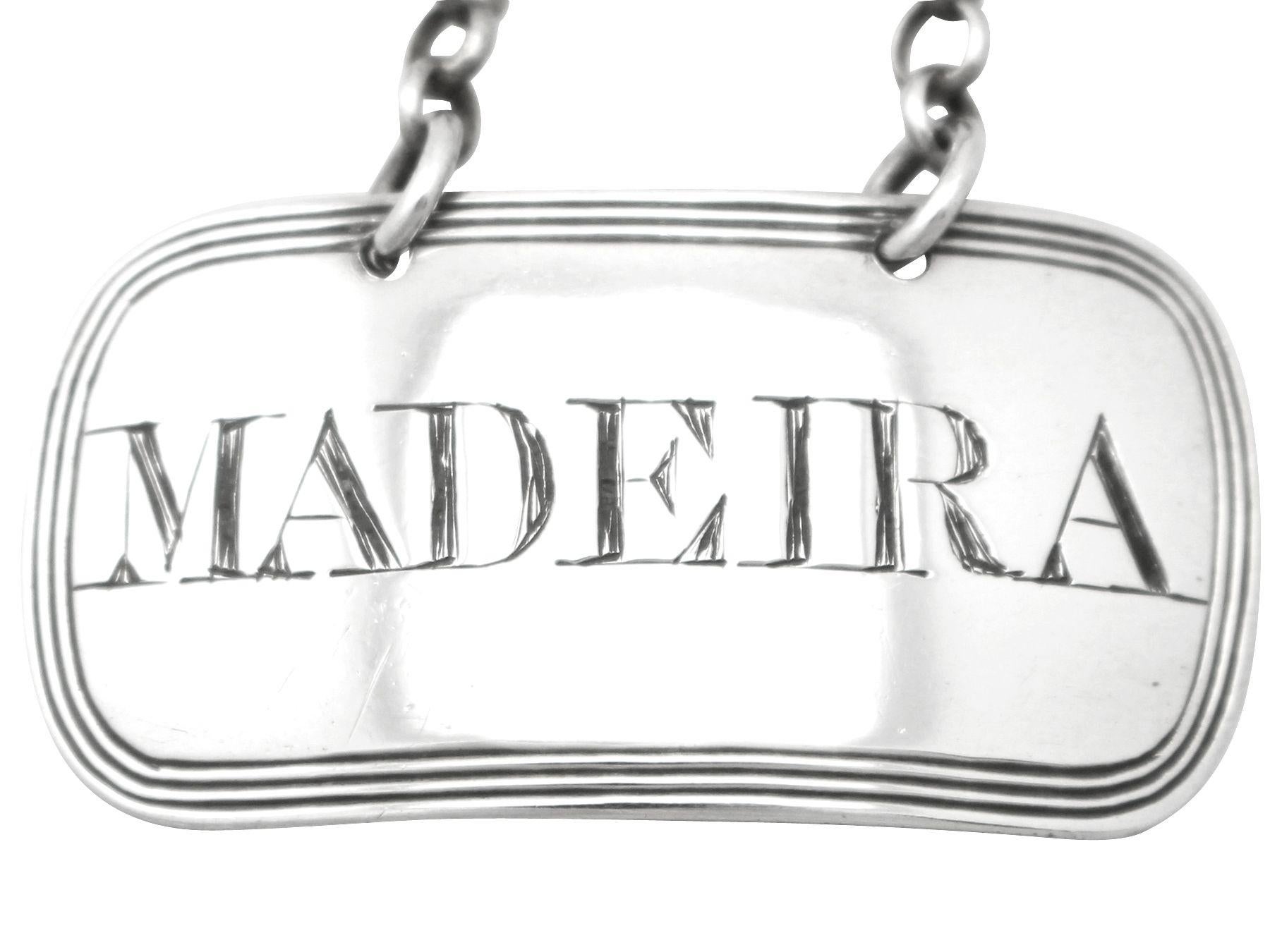 George III Antique Newcastle Sterling Silver Madeira Decanter Label / Bottle Ticket For Sale