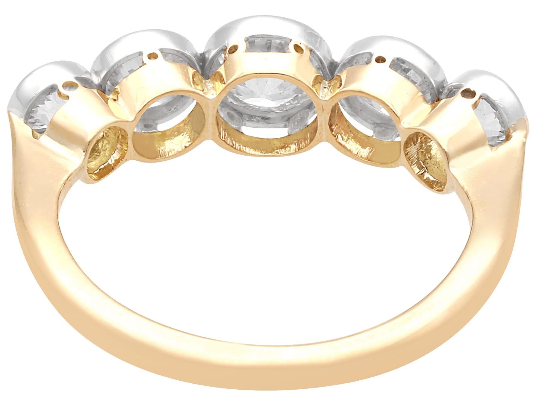 Antique 1.82 Carat Diamond and 15k Yellow Gold Five Stone Ring Circa 1900 In Excellent Condition For Sale In Jesmond, Newcastle Upon Tyne