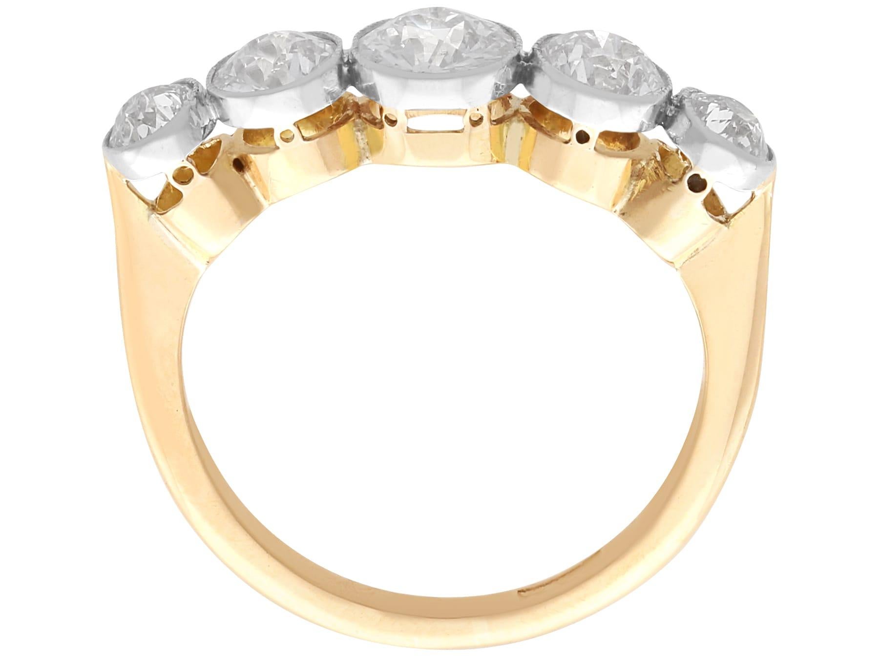 Women's or Men's Antique 1.82 Carat Diamond and 15k Yellow Gold Five Stone Ring Circa 1900 For Sale
