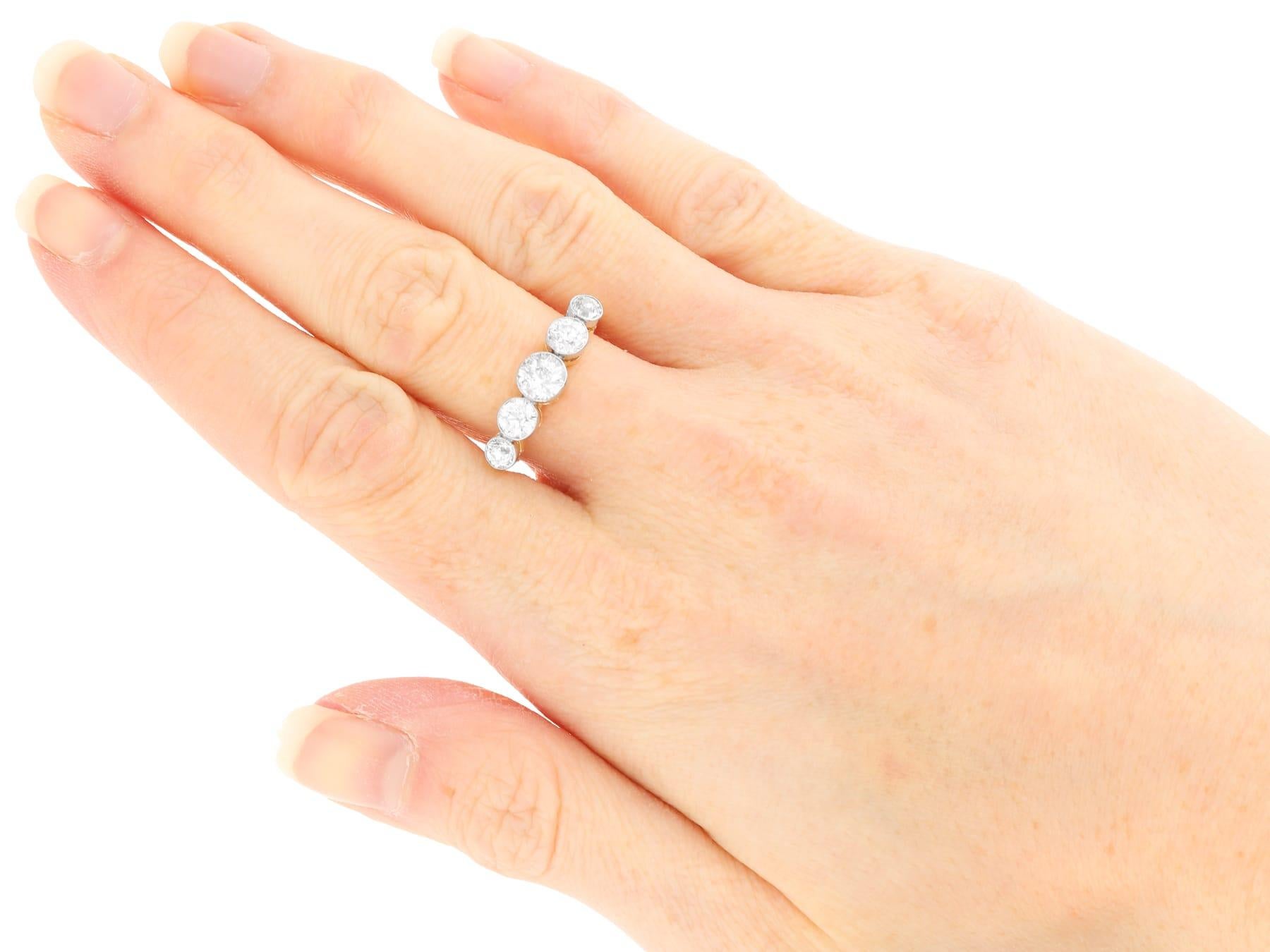 Antique 1.82 Carat Diamond and 15k Yellow Gold Five Stone Ring Circa 1900 For Sale 2