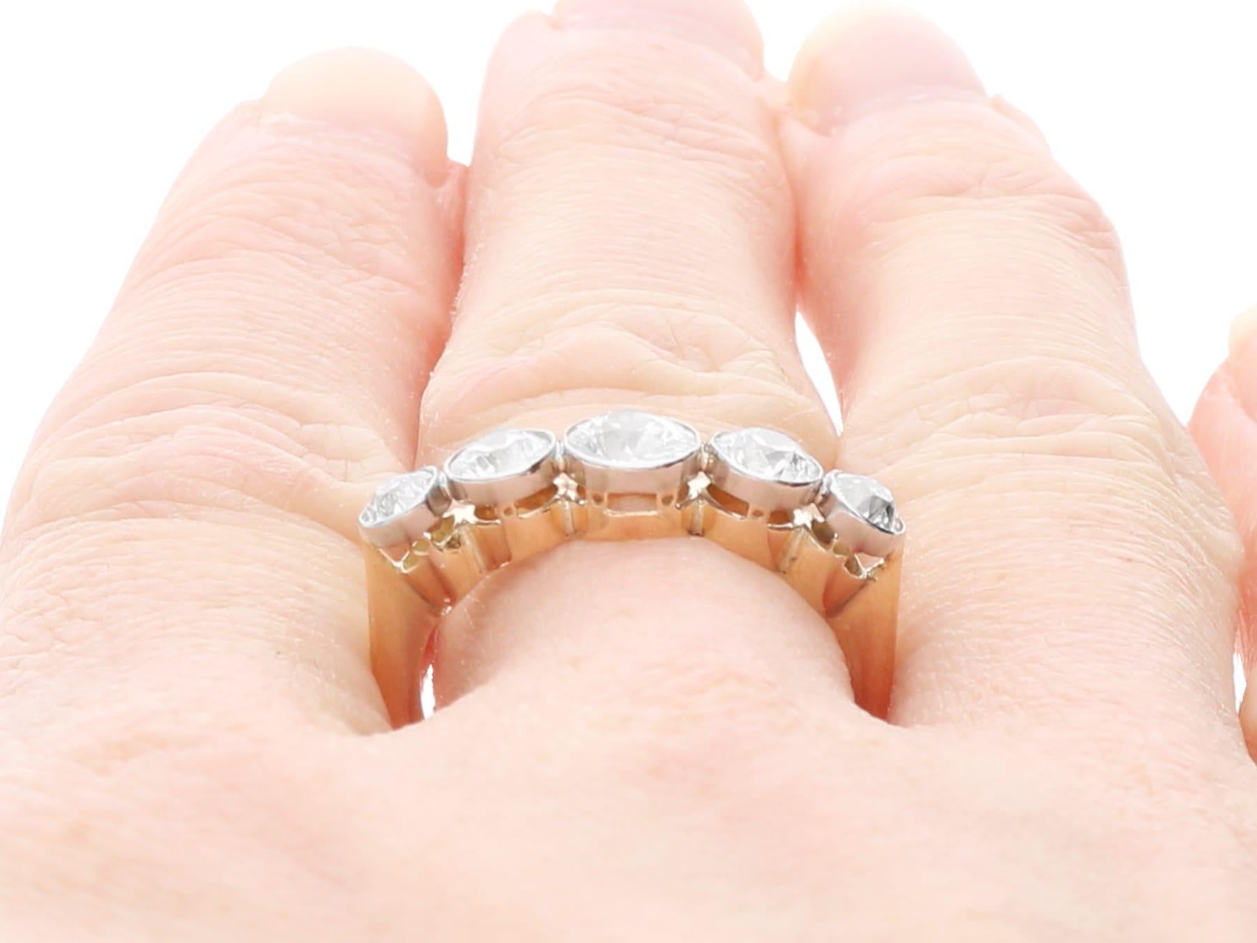 Antique 1.82 Carat Diamond and 15k Yellow Gold Five Stone Ring Circa 1900 For Sale 4