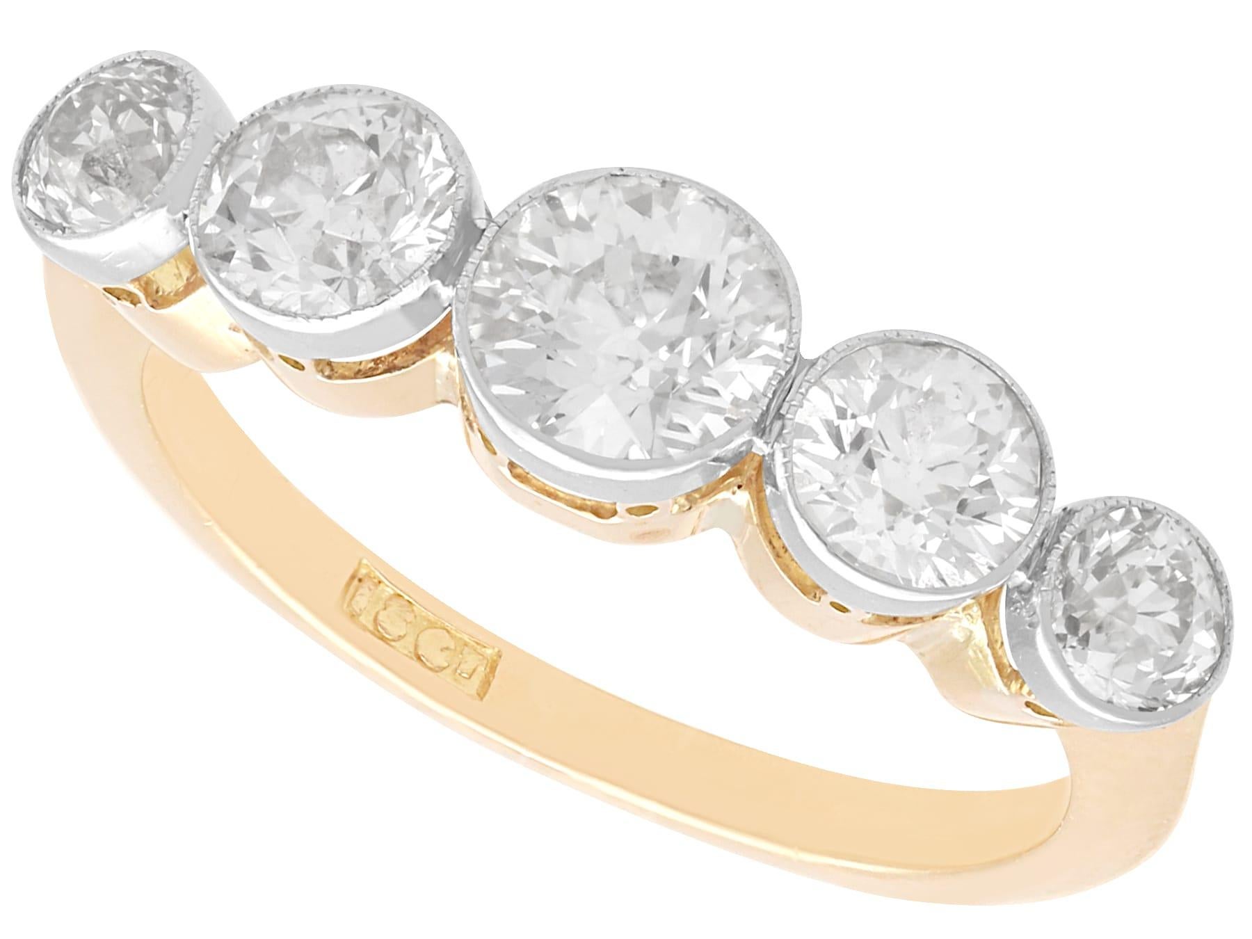 Antique 1.82 Carat Diamond and 15k Yellow Gold Five Stone Ring Circa 1900