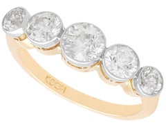 Antique 1.82 Carat Diamond and 15k Yellow Gold Five Stone Ring Circa 1900