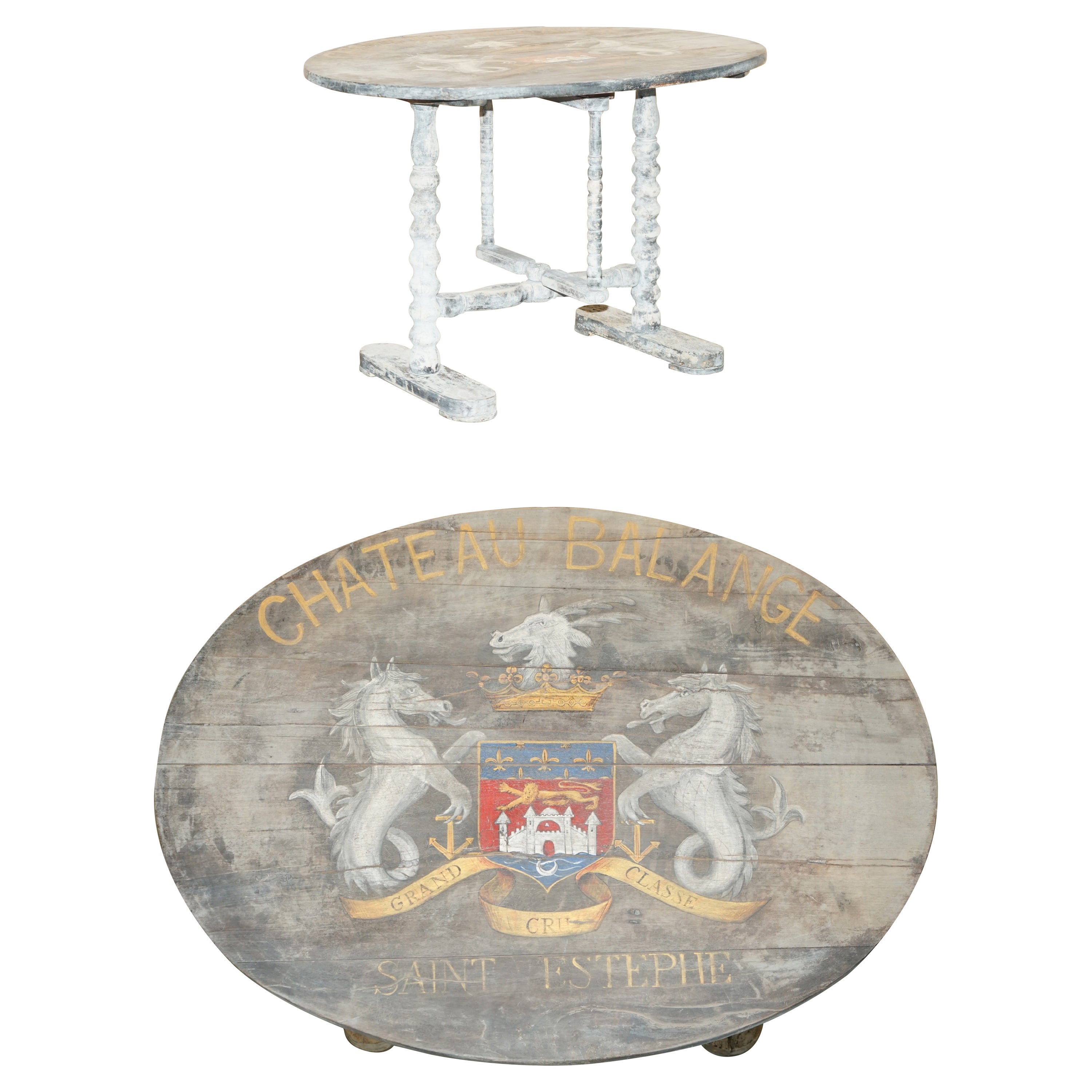 Antique 1820 French Vendange Champagne Wine Tasting Table Armorial Coat of Arms