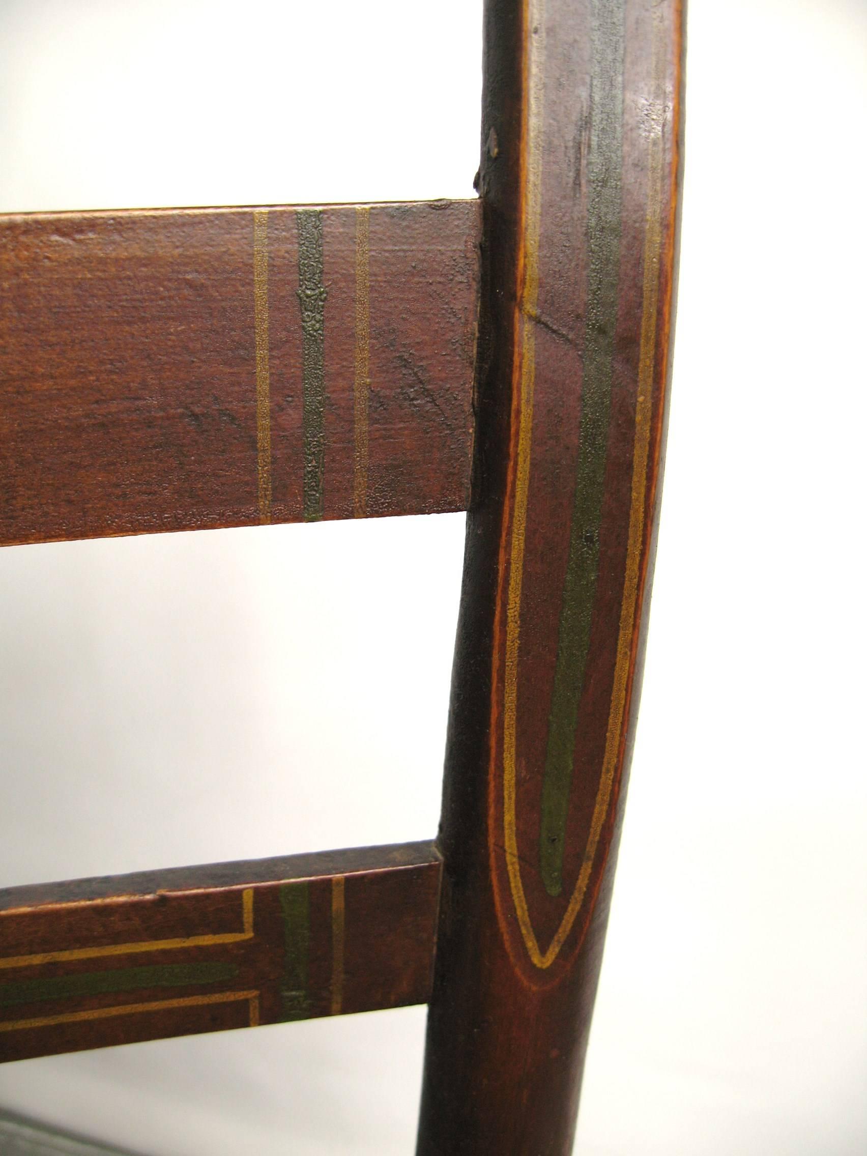 Antique 1820s Set of Six Ladder Back Chairs Rush Seat Paint Decorated For Sale 4