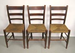 Antique 1820s Set of Six Ladder Back Chairs Rush Seat Paint Decorated