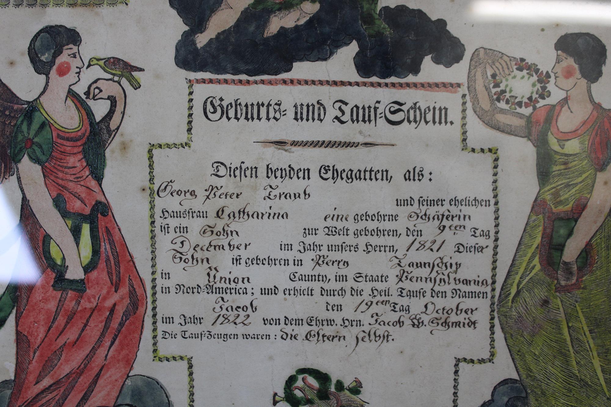 Early 19th Century Antique 1822 German Johann Ritter & Co Taufscheine Birth Certificate Lithograph