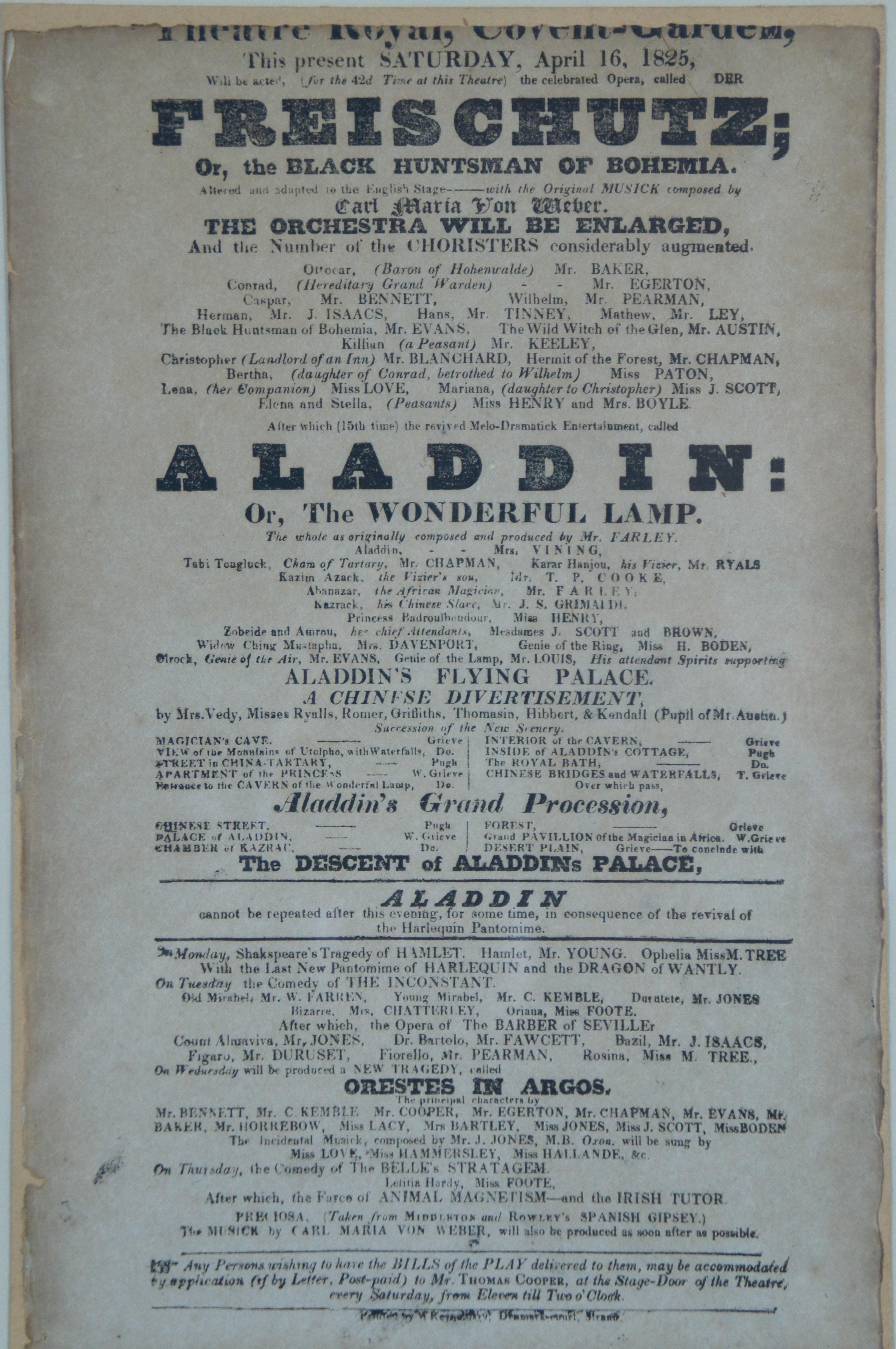 Paper Antique 1825 & 1837 Theatre Royal Covent Garden Drury Lane Flyer Promo Ads For Sale