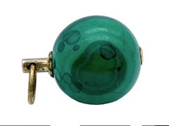 Antique 1825 English Watch Key Pendant Malachite Ball Silver Gilt Metal