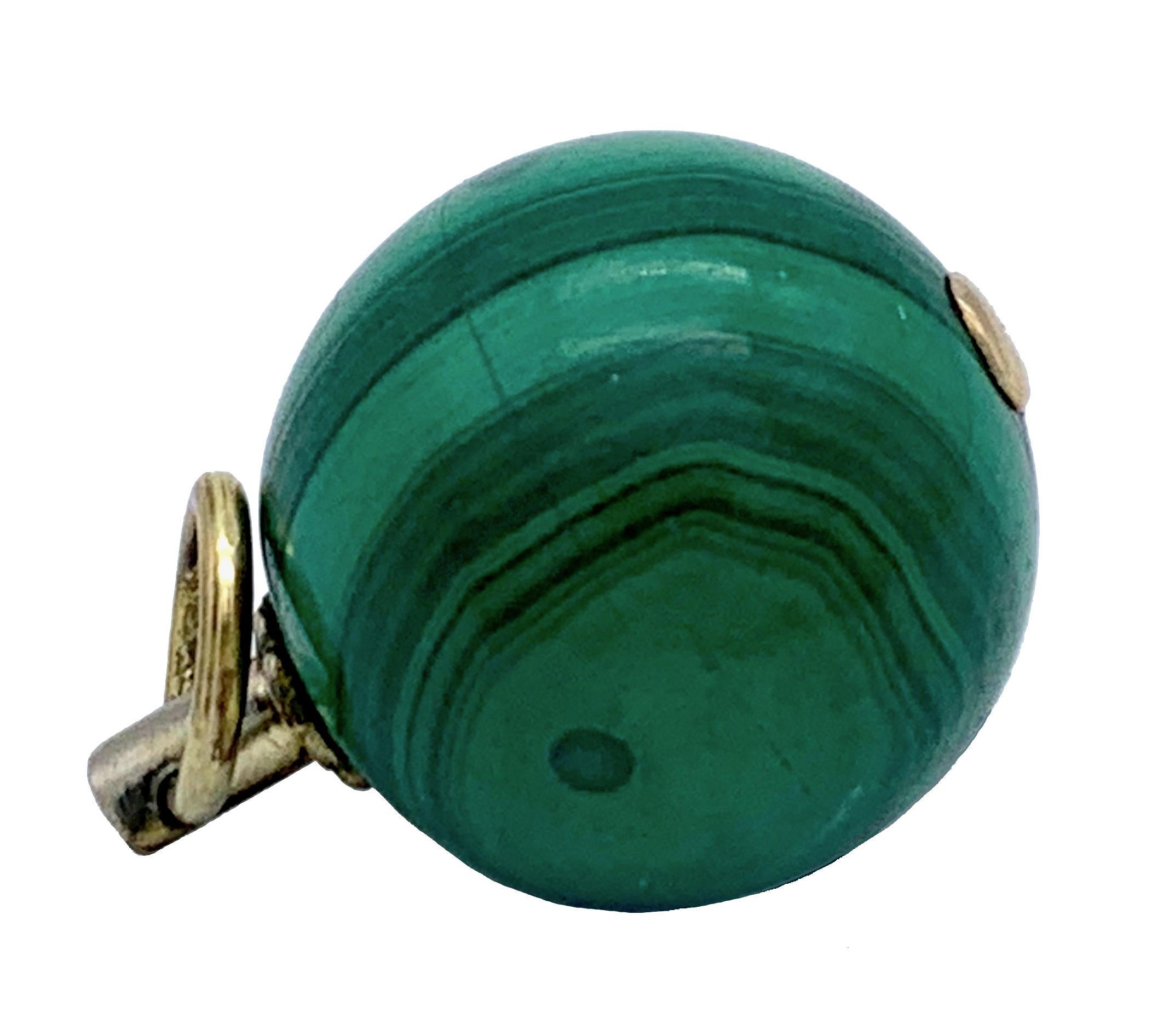 Antique 1825 English Watch Key Pendant Malachite Ball Silver Gilt Metal  In Good Condition For Sale In Munich, Bavaria