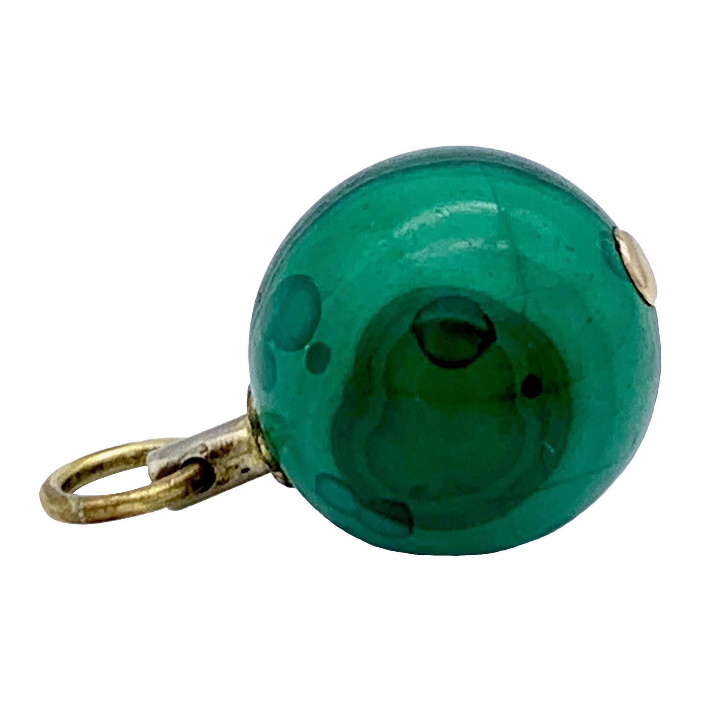 Antique 1825 English Watch Key Pendant Malachite Ball Silver Gilt Metal  For Sale