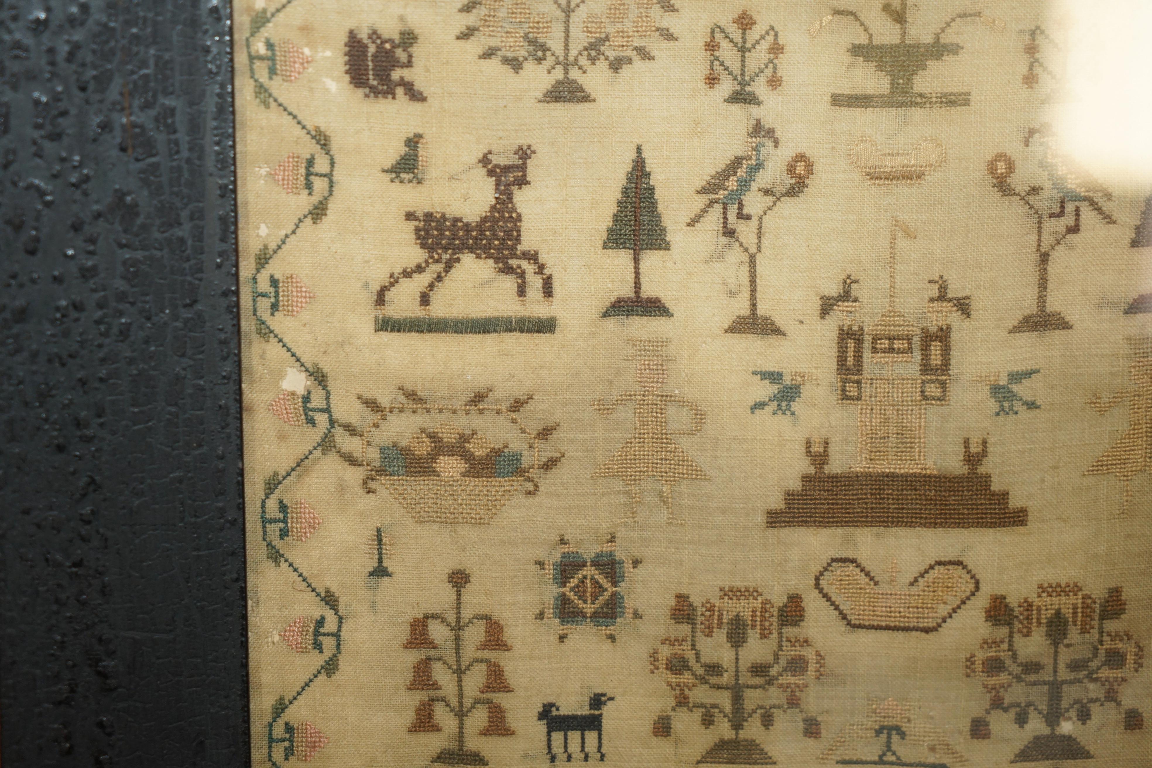 Cotone ANTICO 1825 ORIGINAL KING GEORGE IV NEEDLEWORK TAPPLER SAMPLER ELIZA ANN PATT in vendita