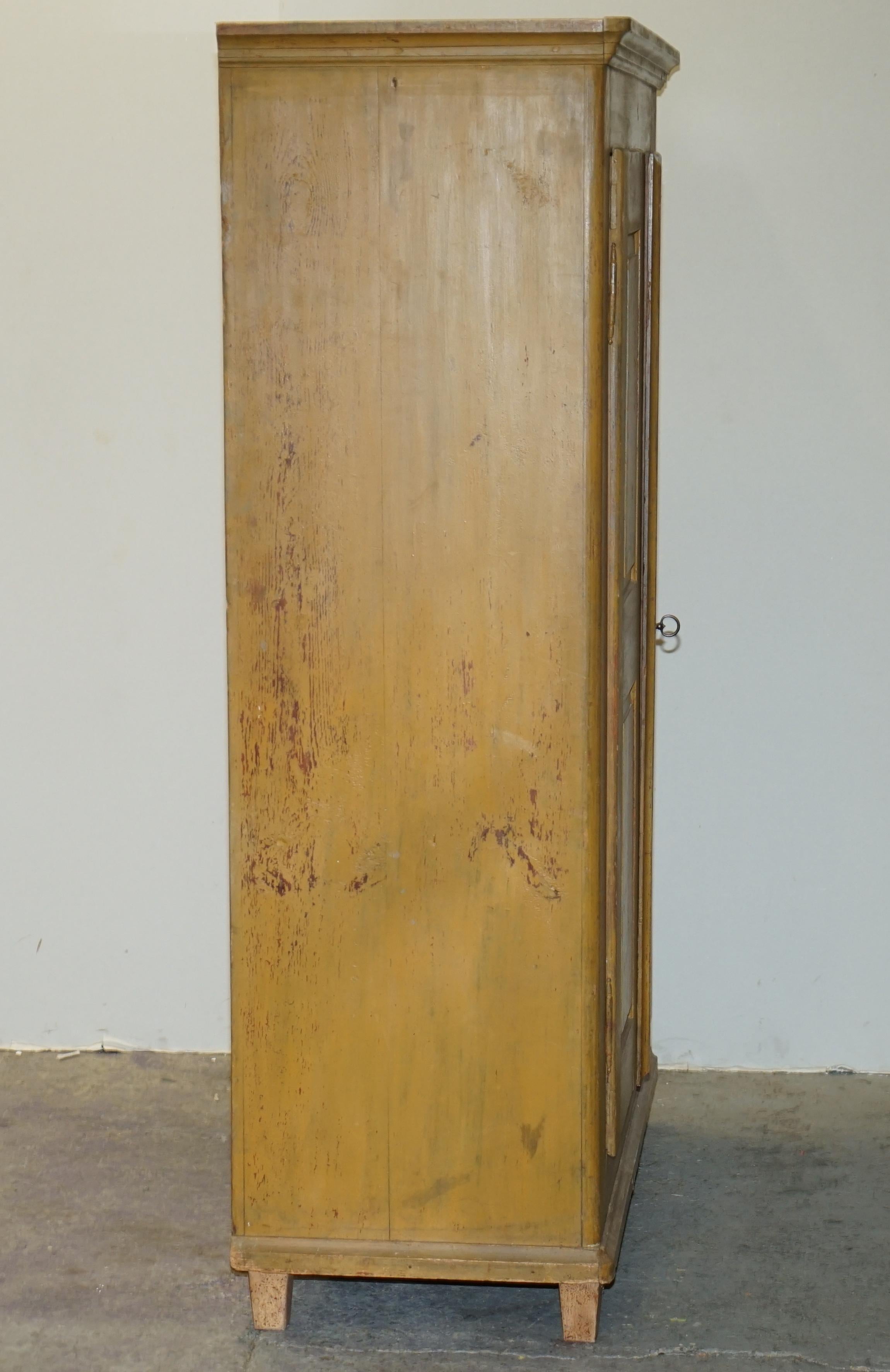 Oak Antique 1827 Dated Holy Heart Hand Painted Housekeepers Folded Linen Wardrobe