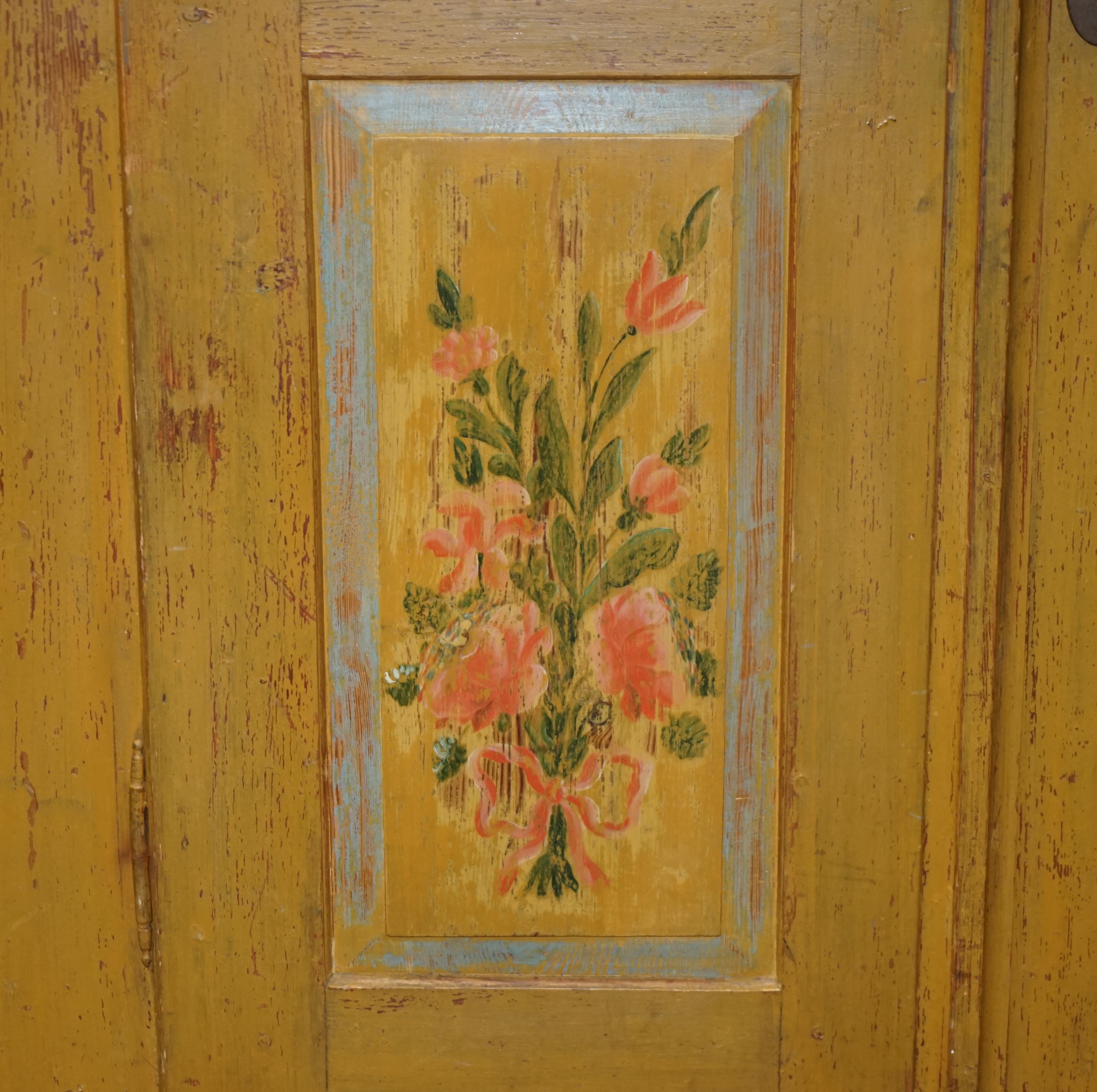 Early 19th Century Antique 1827 Dated Holy Heart Hand Painted Housekeepers Folded Linen Wardrobe