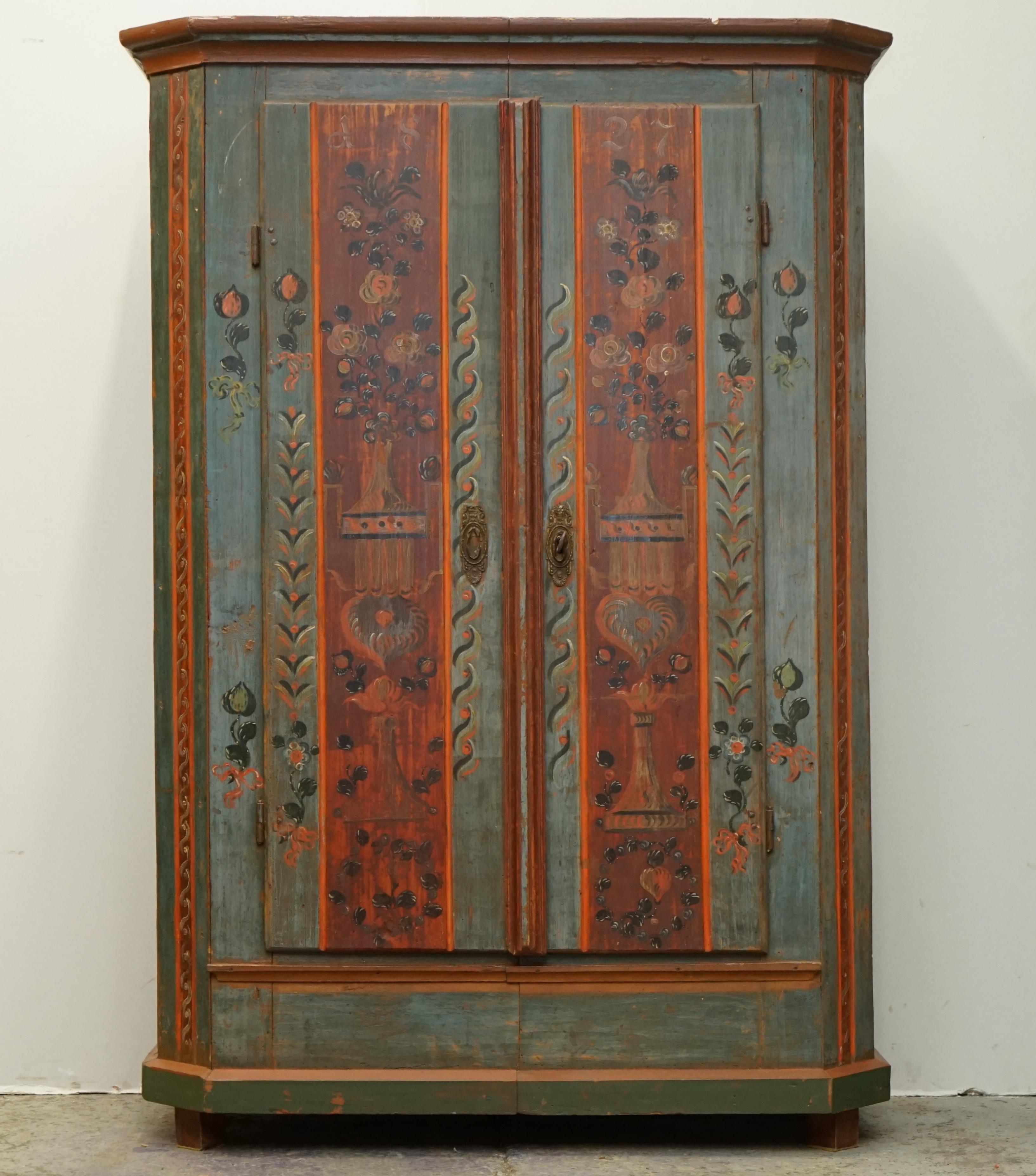 We are delighted to offer for sale this stunning original 1827 dated Antique German Marriage wardrobe in very a rare colour paint that has Love Heart & Floral detailing 

I have recently purchased a very large collection of these original, antique