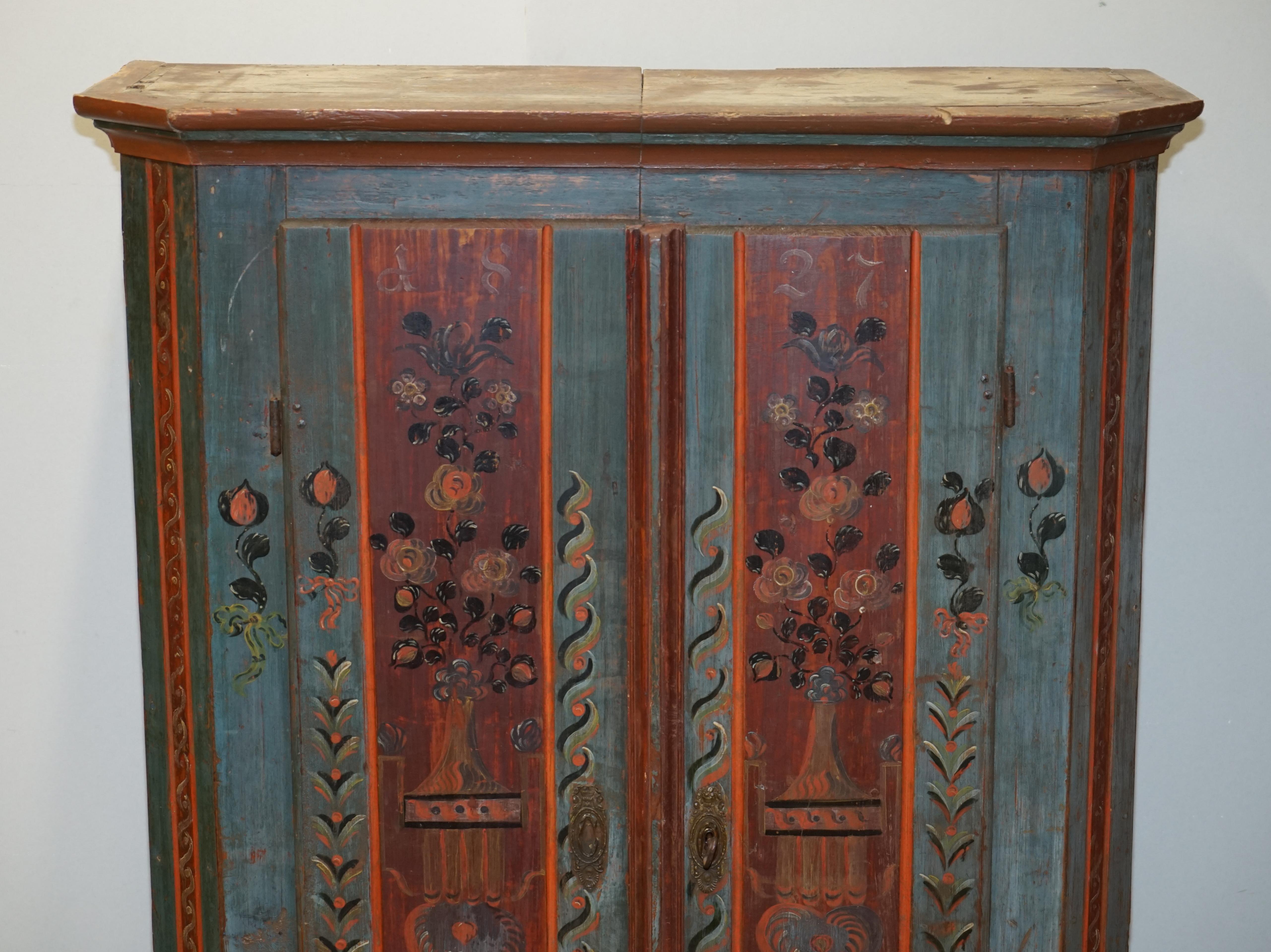 Regency Antique 1827 Dated Love Heart Hand Painted German Marriage Wardrobe Rare Colour