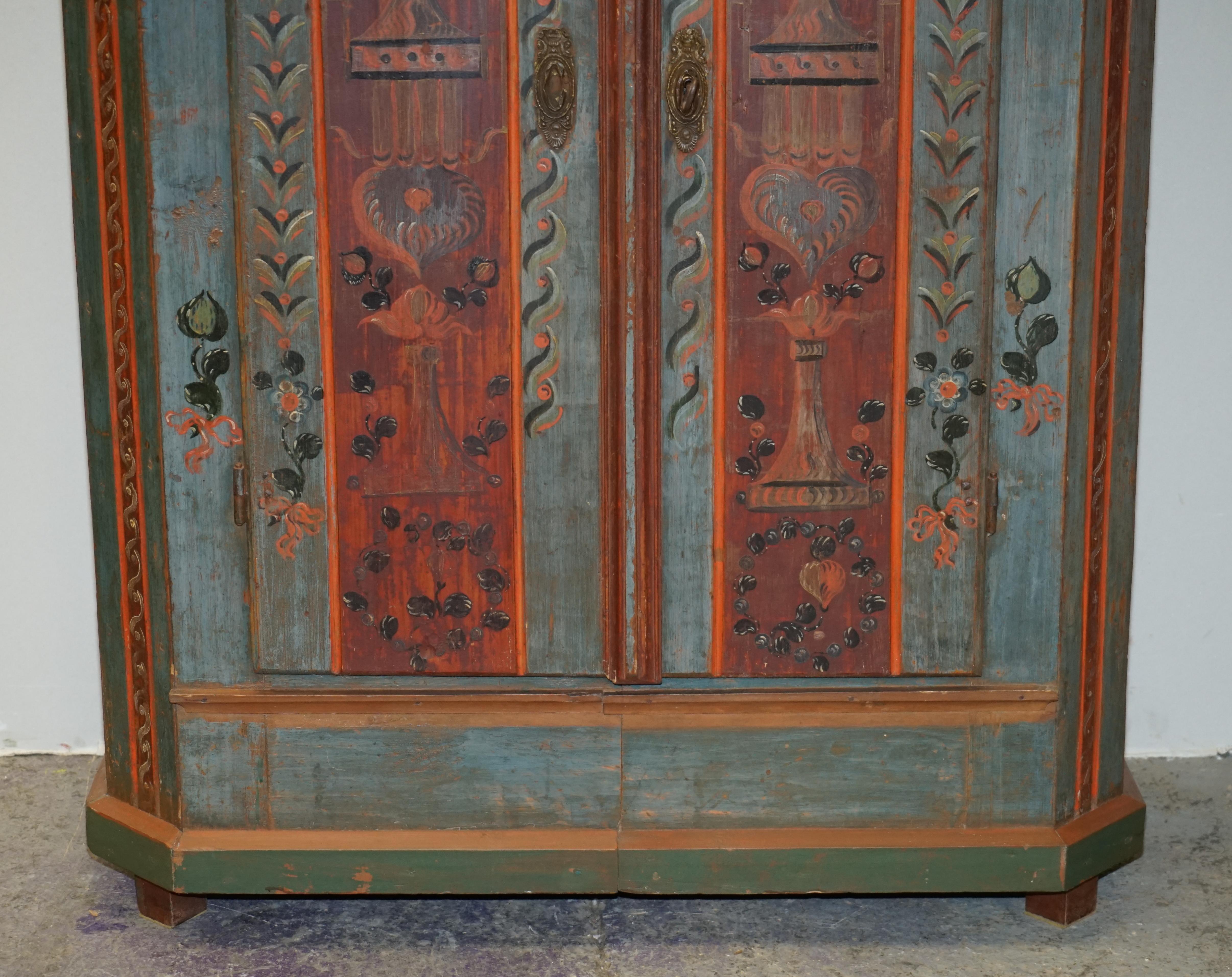 Hand-Painted Antique 1827 Dated Love Heart Hand Painted German Marriage Wardrobe Rare Colour