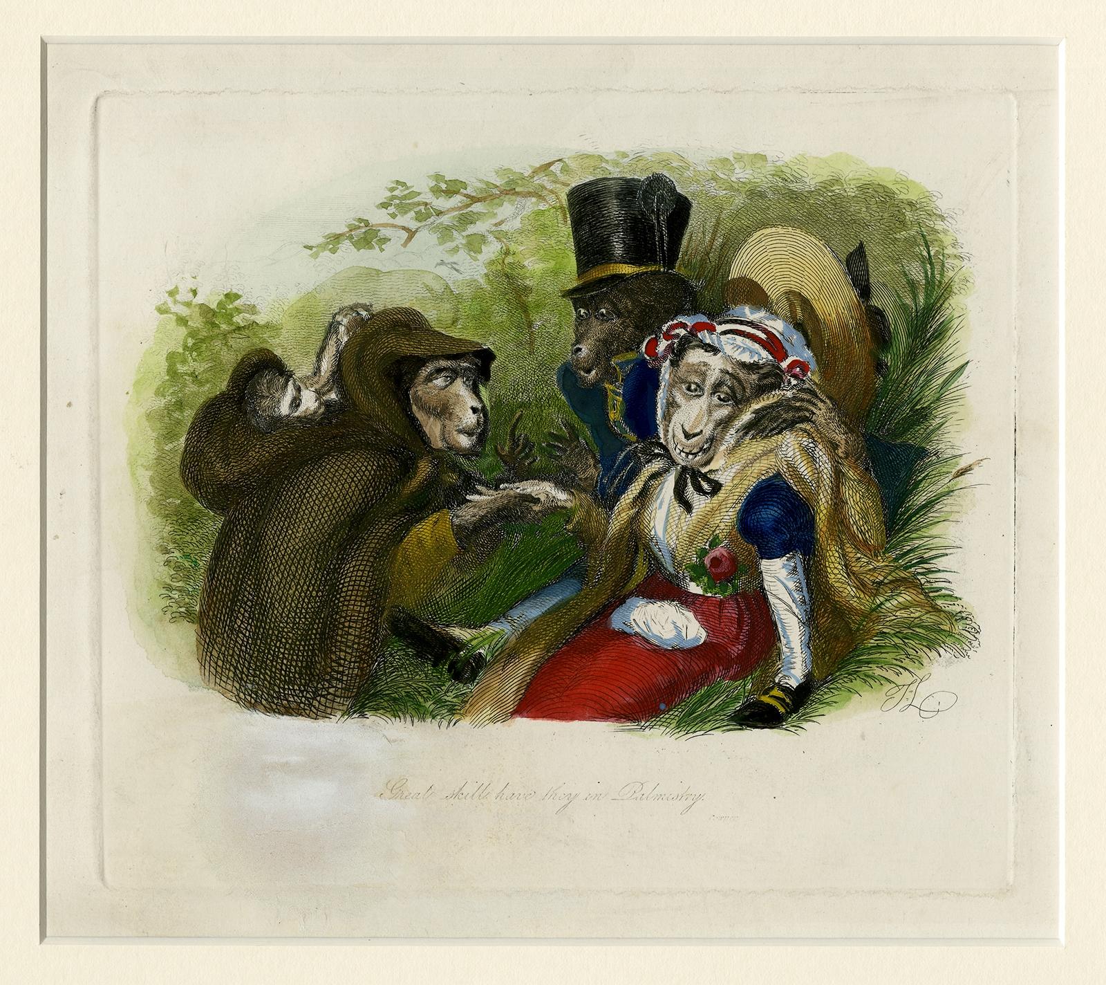 Antique 1828 Hand-Colored Satirical Print Great Skills Have They in Palmistry For Sale 3