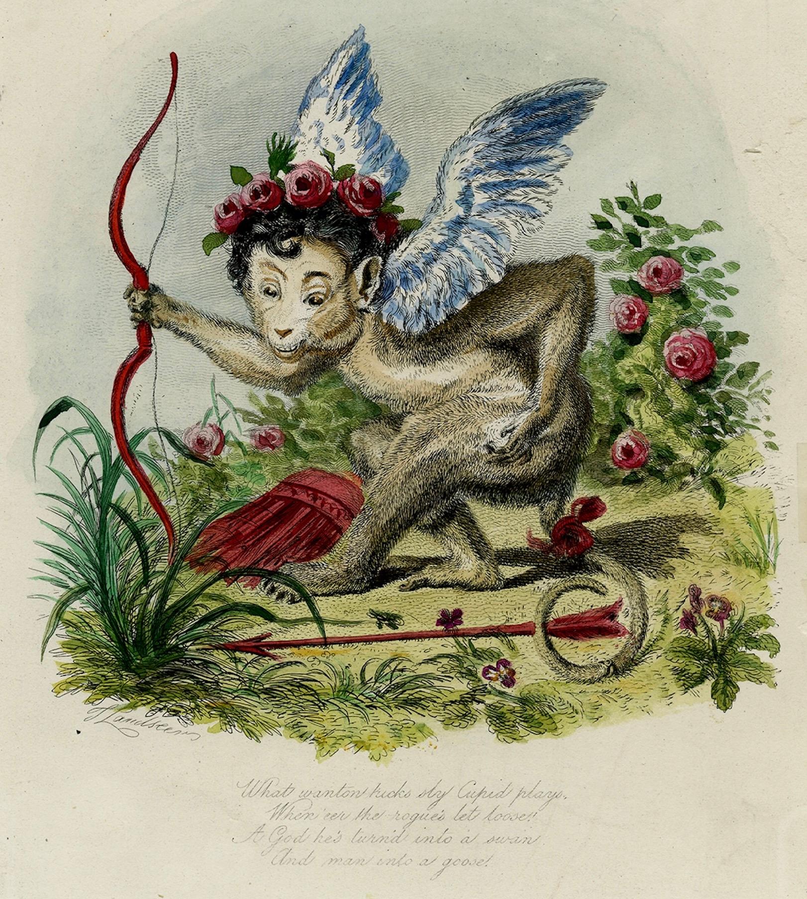 Antique 1828 Hand-Colored Satirical Print Titled 