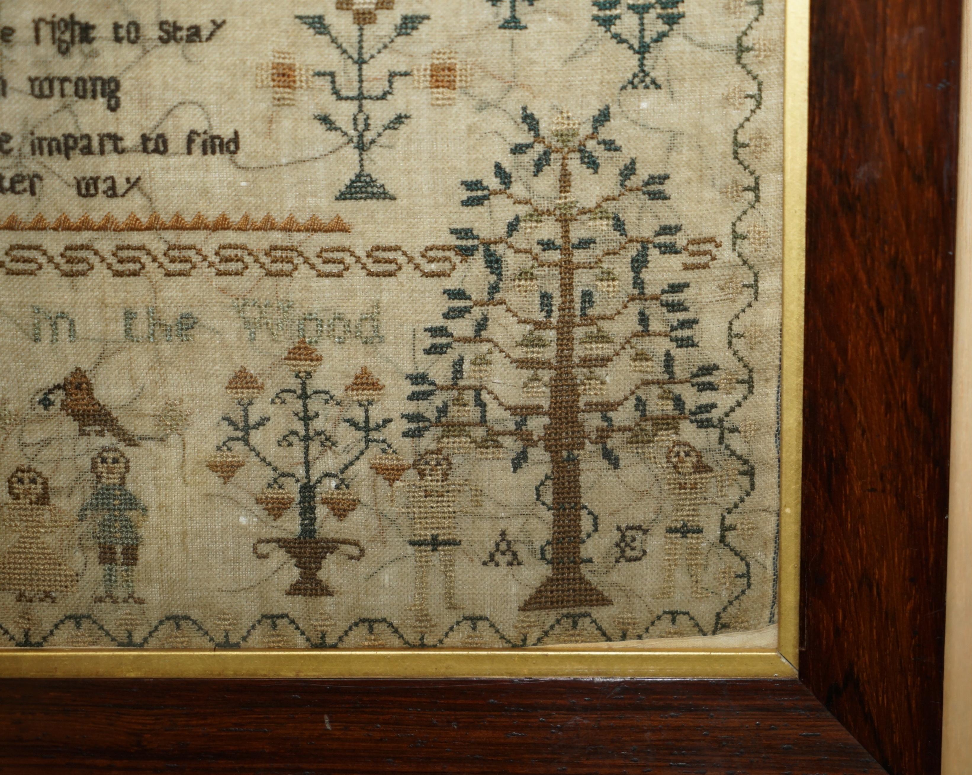 ANTIQUE 1828 ORIGINAL KiNG GEORGE IV NEEDLEWORK TAPESTRY SAMPLER HARDWOOD FRAME For Sale 2