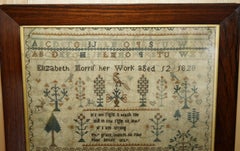 ANTIQUE 1828 ORIGINAL KiNG GEORGE IV NEEDLEWORK TAPESTRY SAMPLER HARDWOOD FRAME