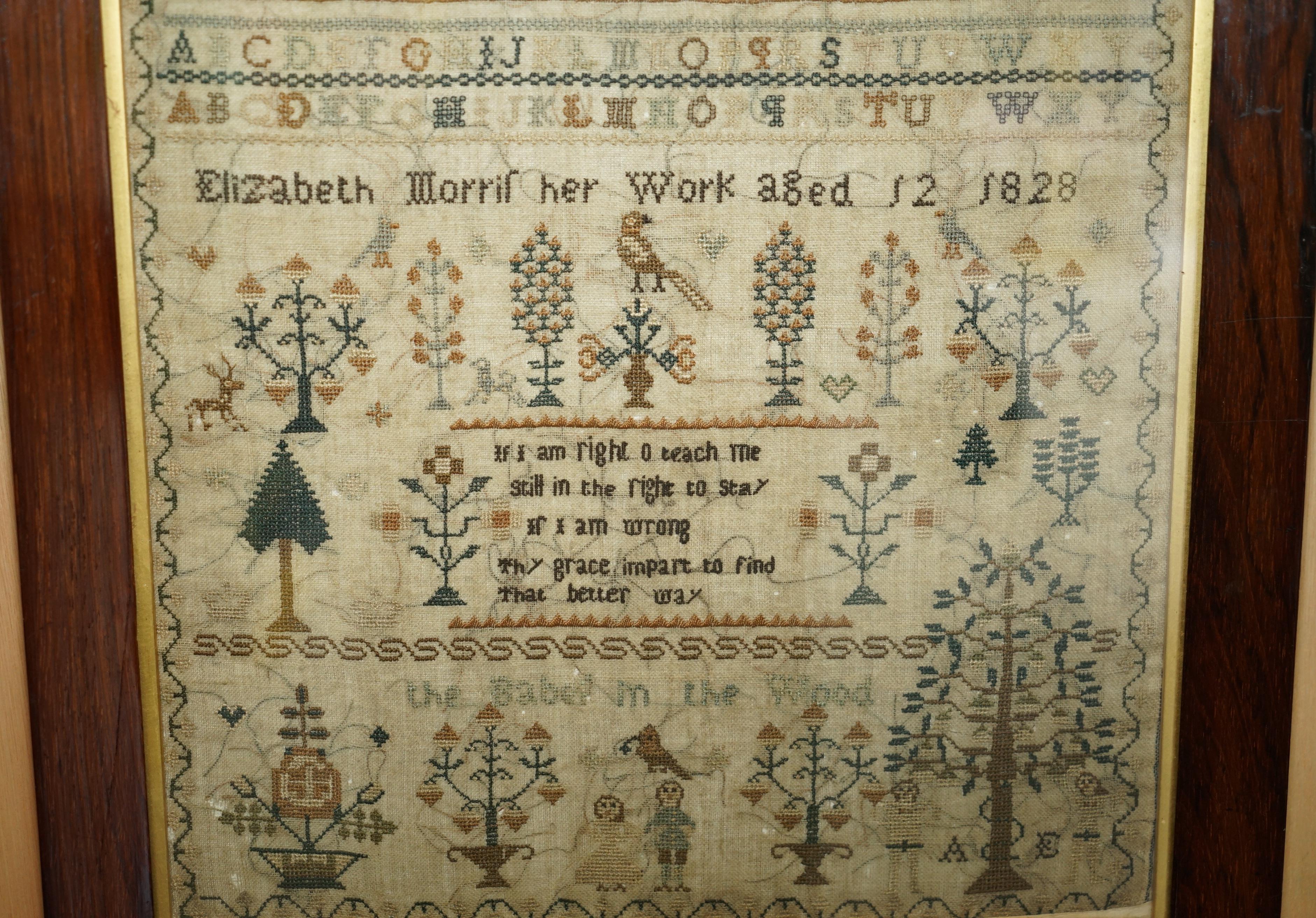 Regency ANTIQUE 1828 ORIGINAL KiNG GEORGE IV NEEDLEWORK TAPESTRY SAMPLER HARDWOOD FRAME For Sale