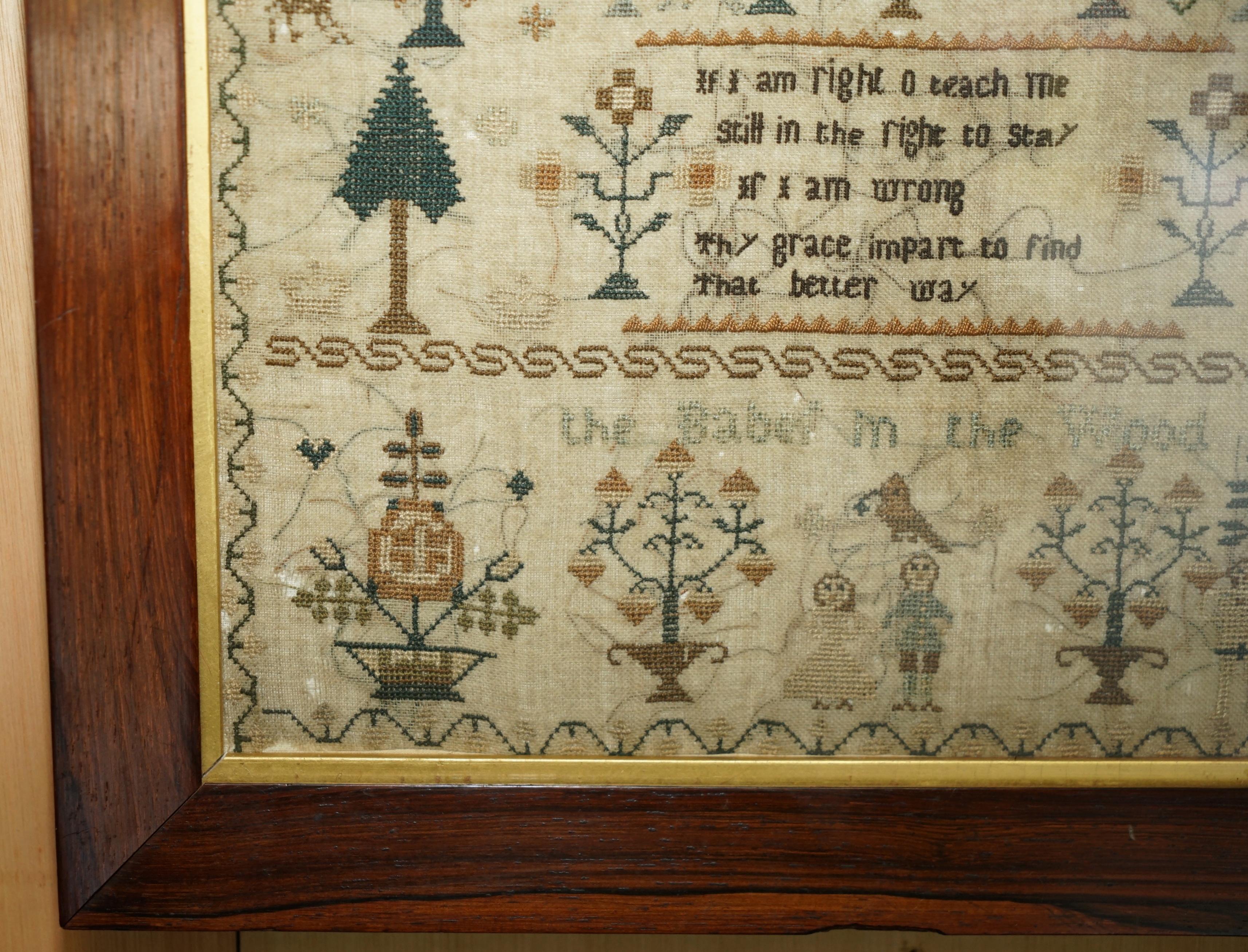 Early 19th Century ANTIQUE 1828 ORIGINAL KiNG GEORGE IV NEEDLEWORK TAPESTRY SAMPLER HARDWOOD FRAME For Sale