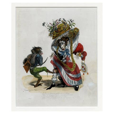 Antique 1828 Satirical Print A Fool to Pleasure Yet a Slave to Fame Hand-Colored