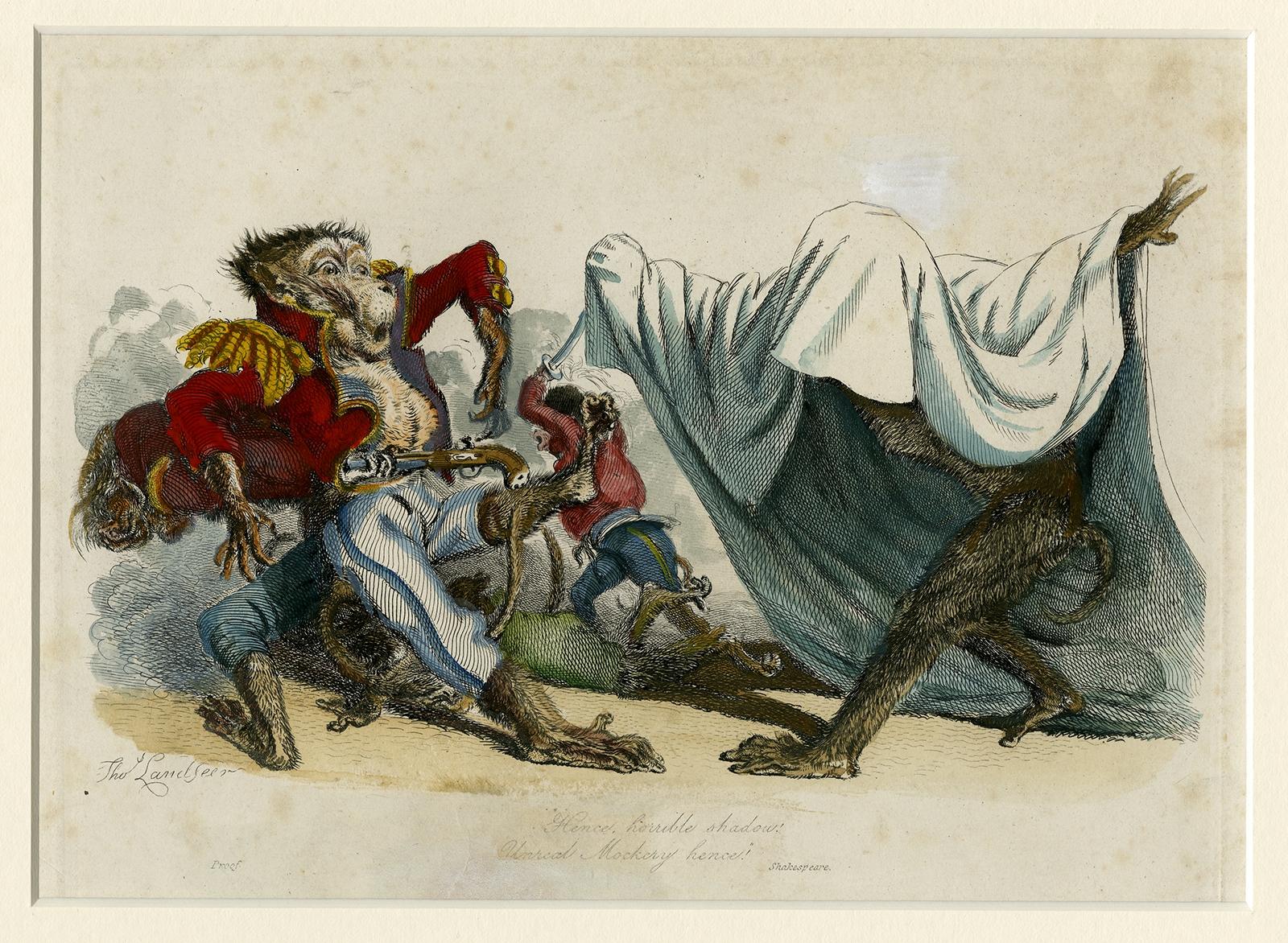 Antiker satirischer Druck aus dem Jahr 1828, The Impotence of the Uniform Hand-Colored im Angebot 2