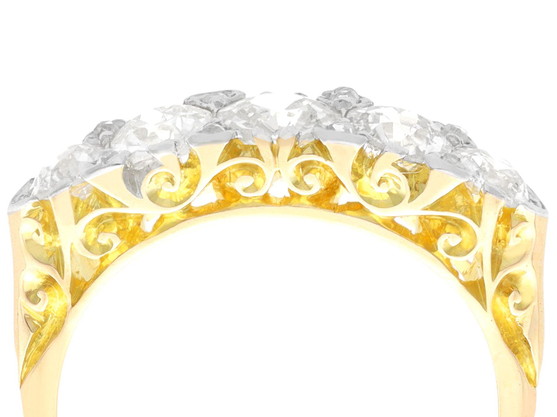 A stunning, fine and impressive 1.83 carat diamond, 18 karat yellow gold and platinum five stone ring; part of our diverse antique jewellery and estate jewelry collections

This fine and impressive gold five stone diamond ring has been crafted in