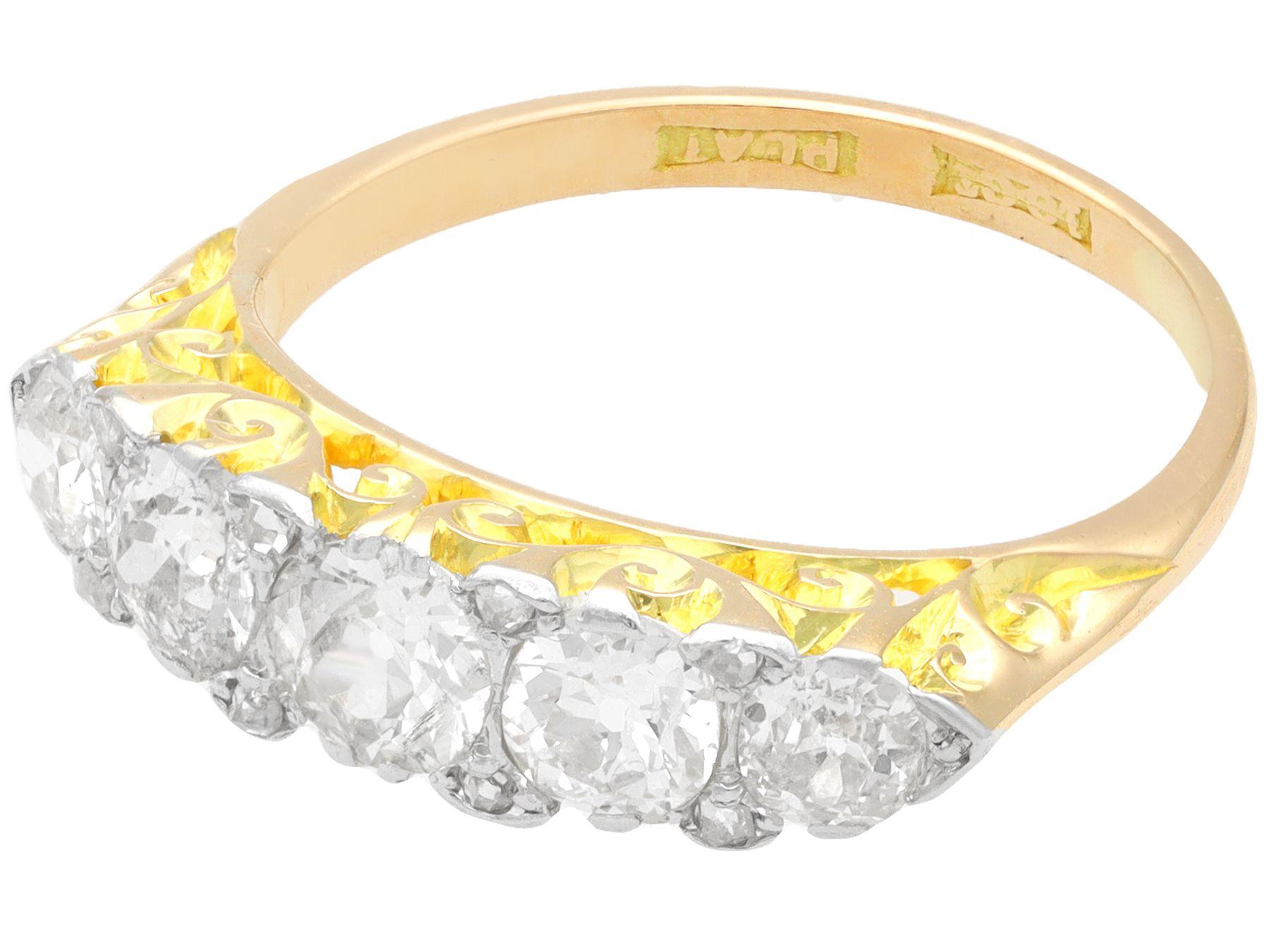 Taille ronde Bague habillée ancienne en or jaune 18 carats et diamant de 1,83 carat en vente