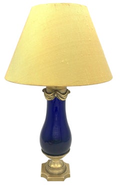 Antique 1830 France Pair of Cut Blue Crystal Vases with Gilt Brass Mounts