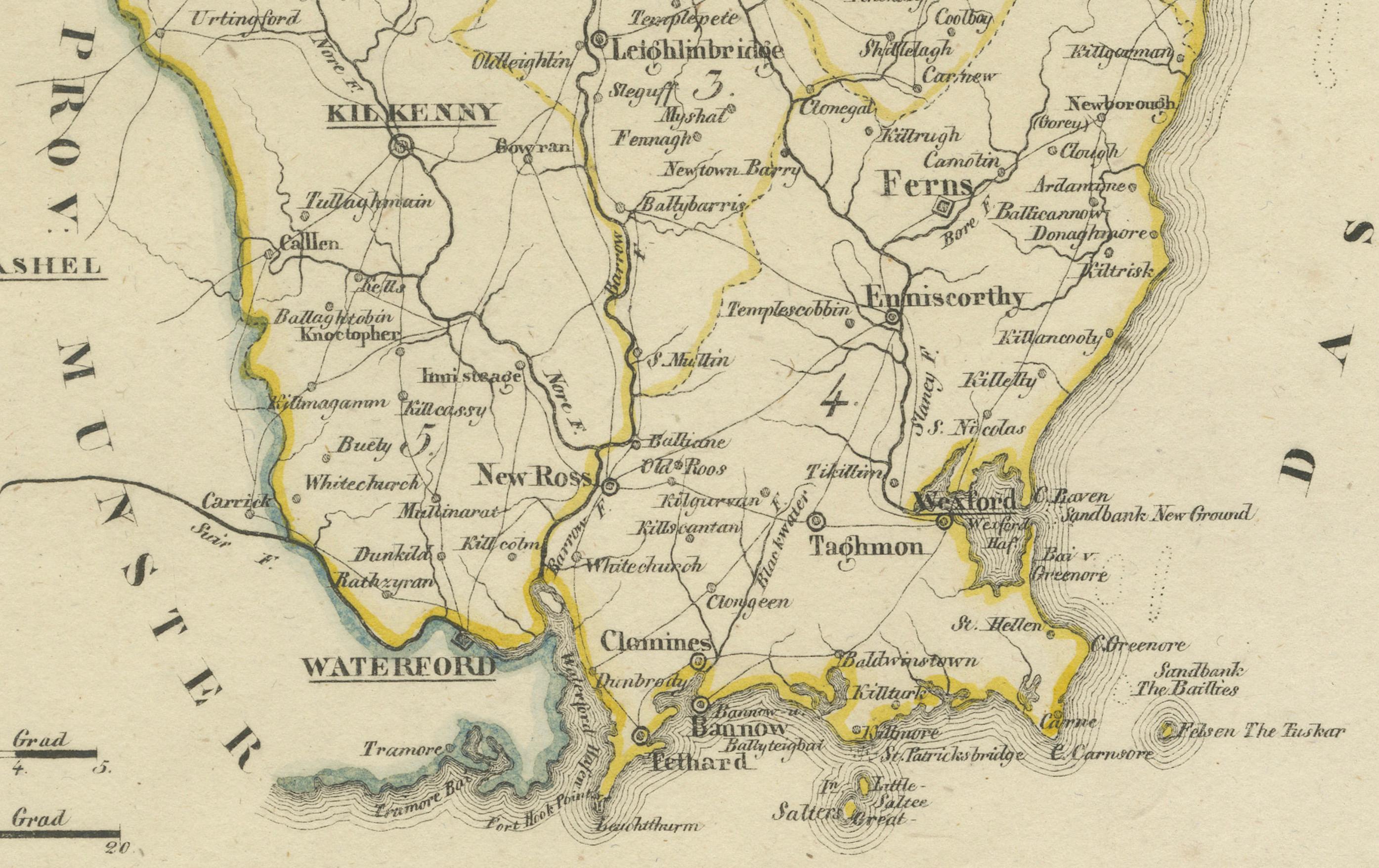 Ancienne carte de 1830 de Leinster, Irlande avec Dublin, Kilkenny, Wexford et Kildare Bon état - En vente à Langweer, NL