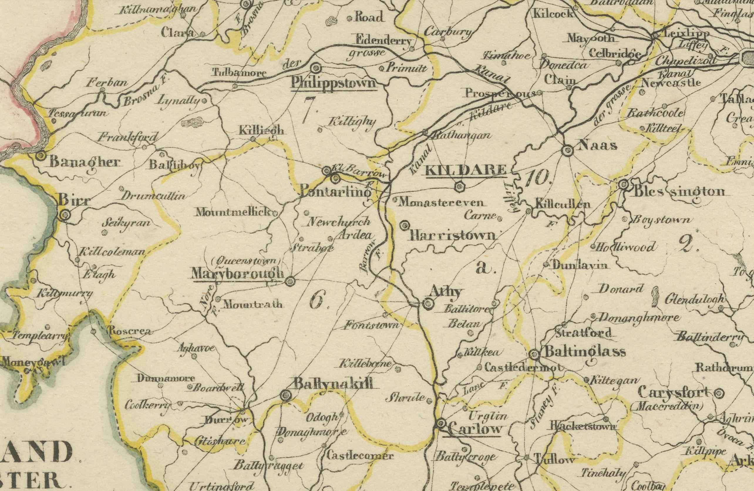 Ancienne carte de 1830 de Leinster, Irlande avec Dublin, Kilkenny, Wexford et Kildare en vente 1