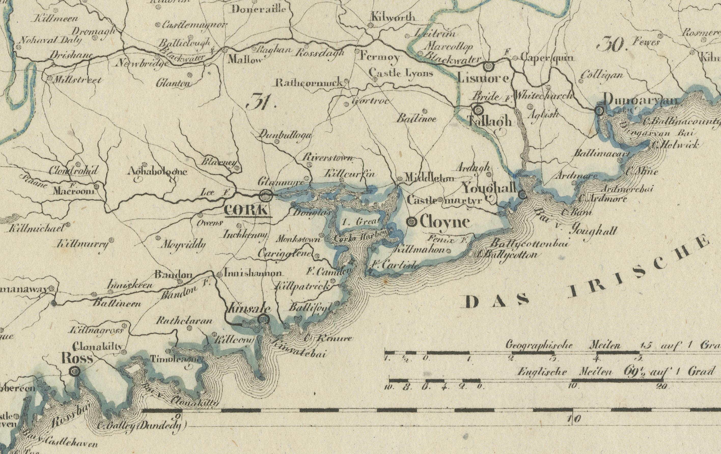 Engraved Antique 1830 Map of Munster, Ireland with Limerick, Cork, Kerry and Tipperary For Sale