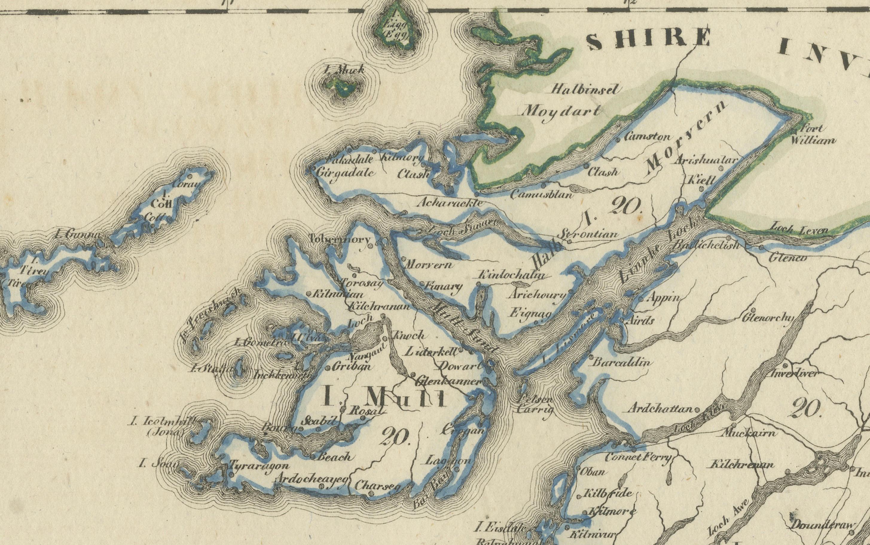 Title:  Antique 1830 Map of Scotland with Counties Renfrew, Stirling, Dumbarton, and Bute  

Description:  
This 1830 German-language map, titled Britisches Reich – B. Kon Scotland, depicts Scotland’s southern and central counties, including