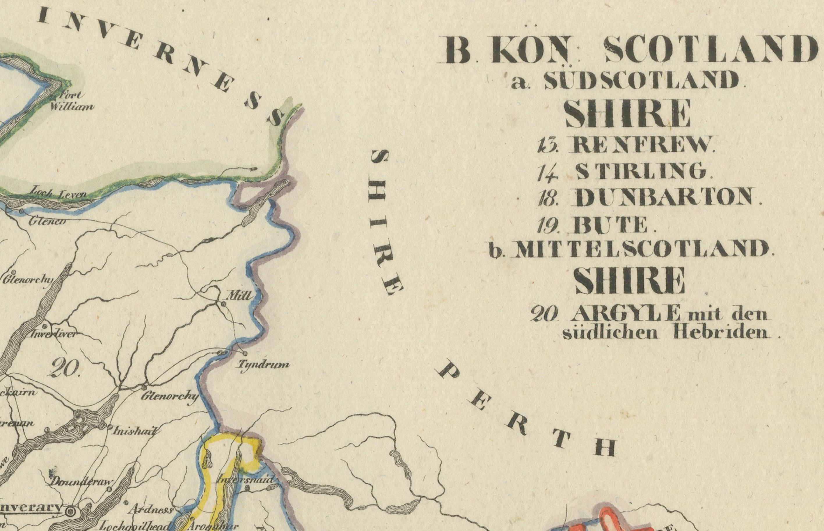 Engraved Antique 1830 Map of Scotland with Counties Renfrew, Stirling, Dumbarton and Bute For Sale