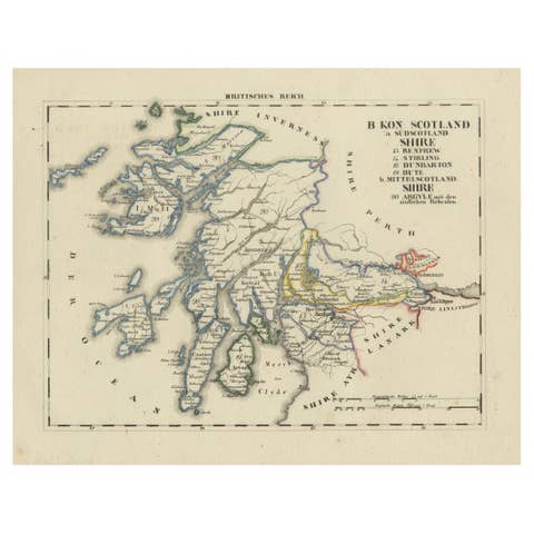 Antique 1830 Map of Scotland with Counties Renfrew, Stirling, Dumbarton and Bute