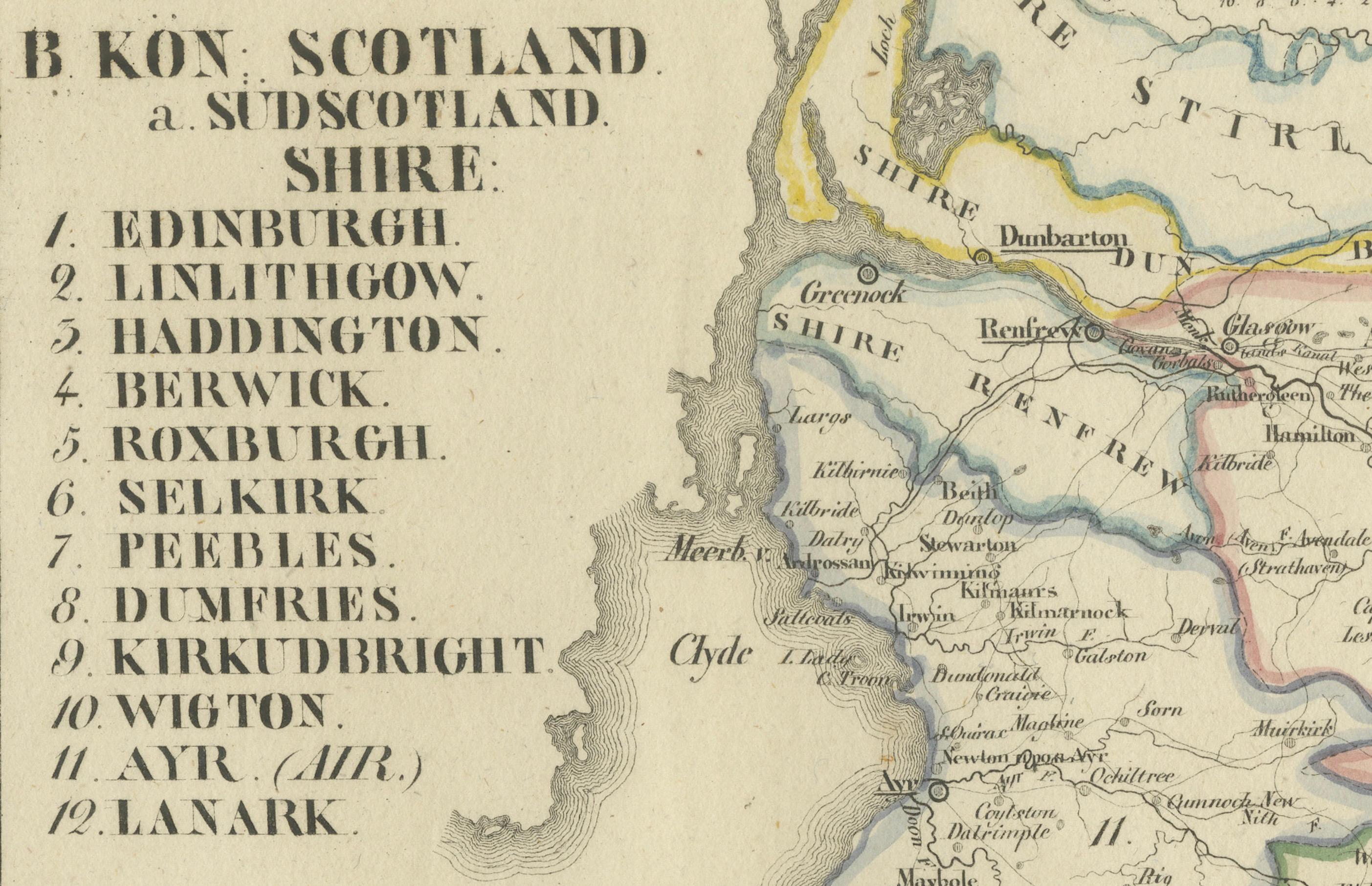 Antique 1830 Map of Southern Scotland with Edinburgh, Berwick, Ayr, and Dumfries For Sale 1