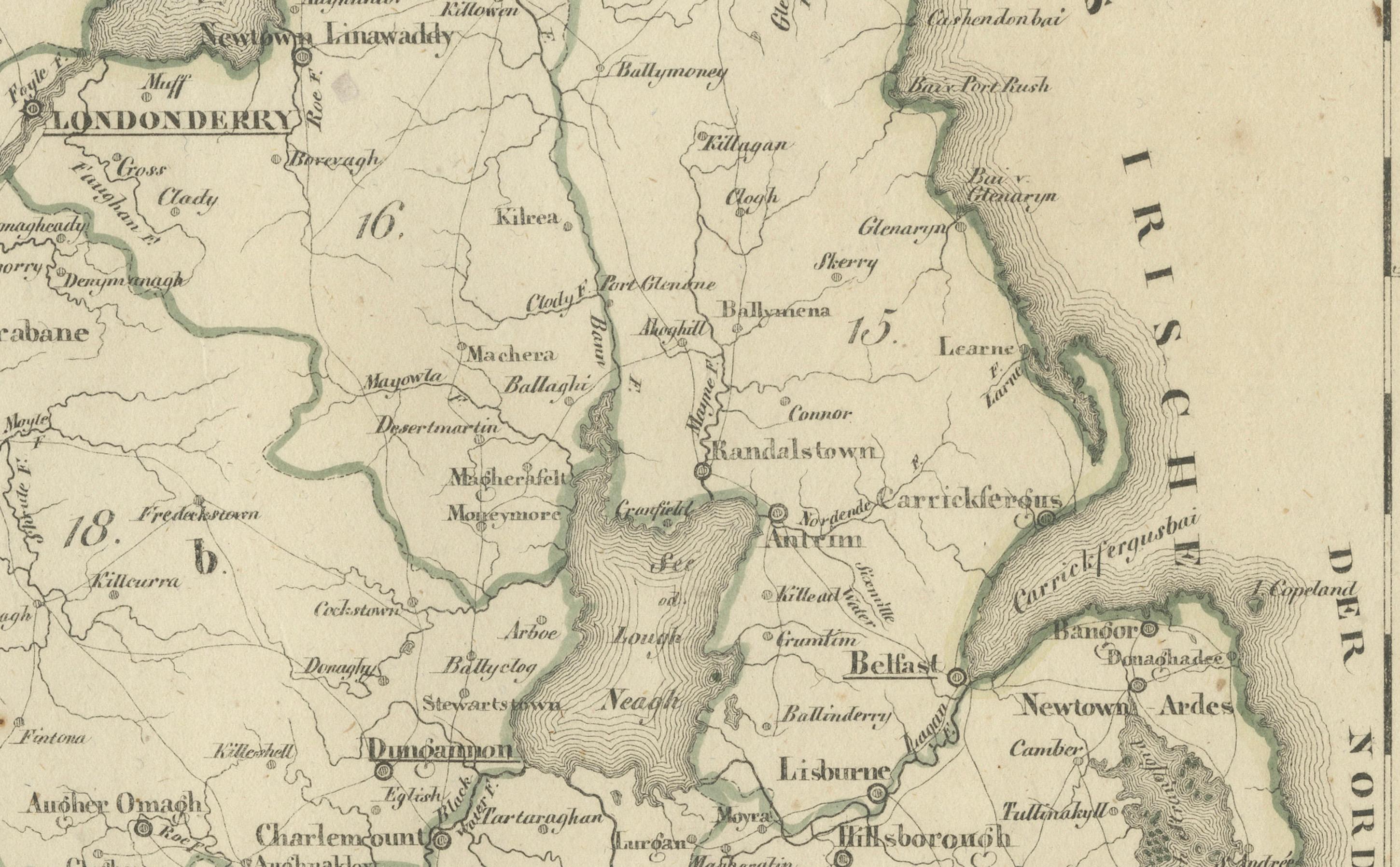 Carte ancienne de 1830 de l'Ulster, Irlande avec Armagh, Down, Antrim, Donegal, Tyrone Bon état - En vente à Langweer, NL