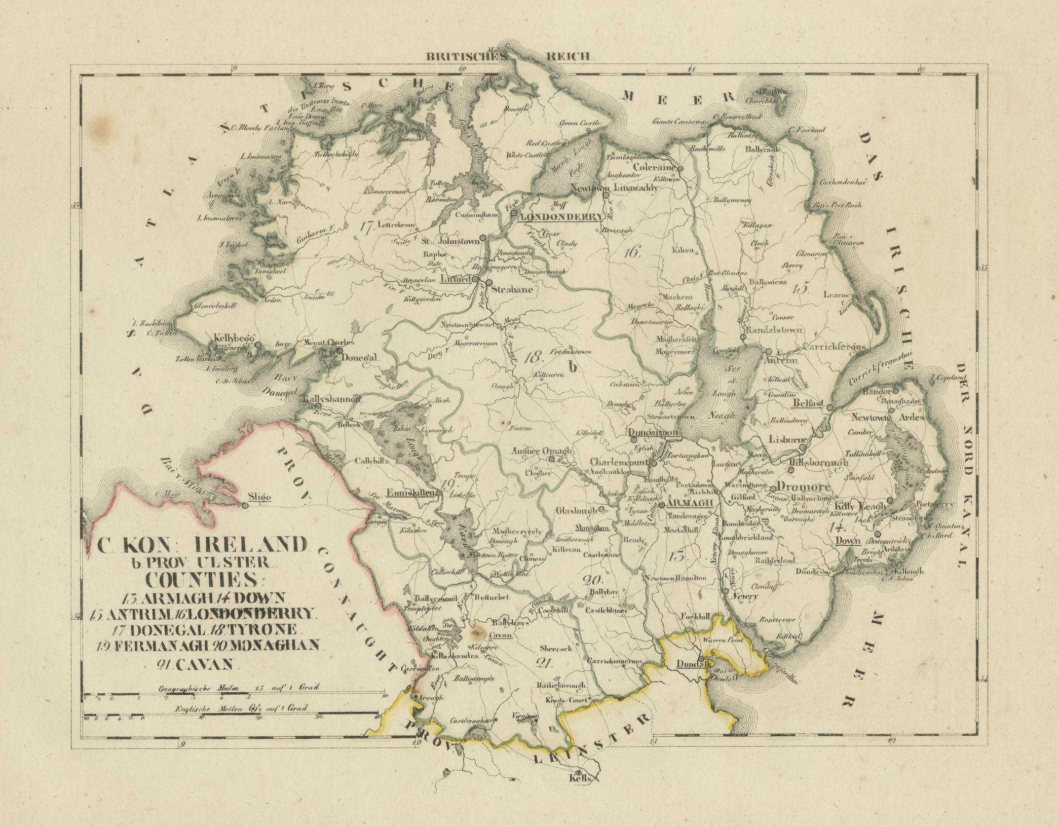 Carte ancienne de 1830 de l'Ulster, Irlande avec Armagh, Down, Antrim, Donegal, Tyrone en vente 1