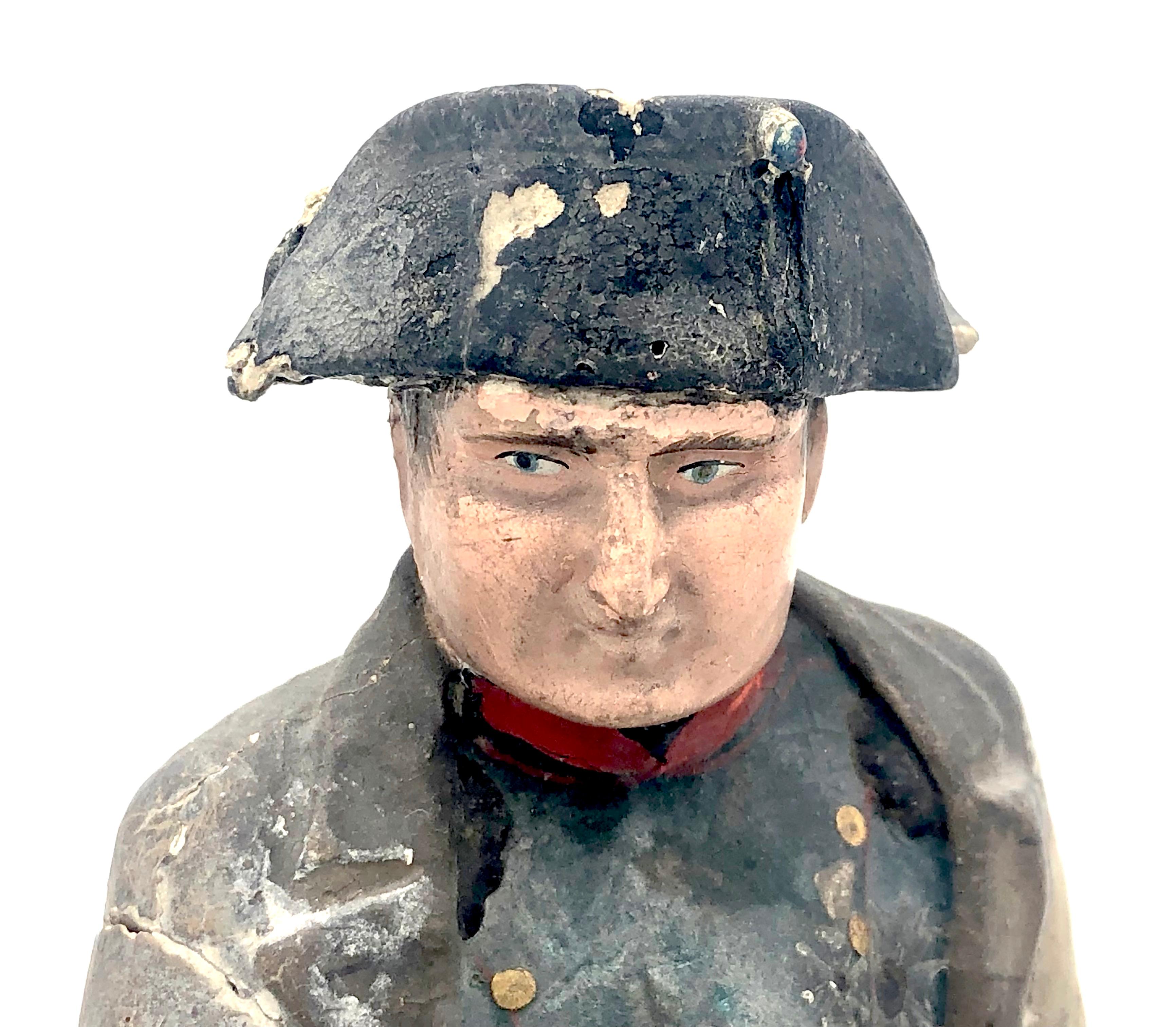 French Antique 1830 Statue of Napoleon with Dagger and Document Wood Paper Mache