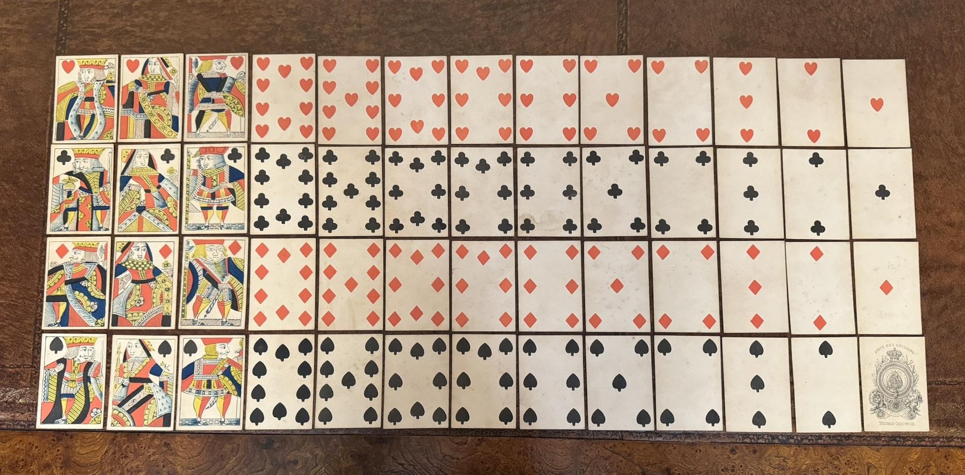 ANTIQUE 1830 THOMAS CRESWICK GEORGIAN PLAYiNG CARDS WITH FIZZLE ACE OF SPADES For Sale 3