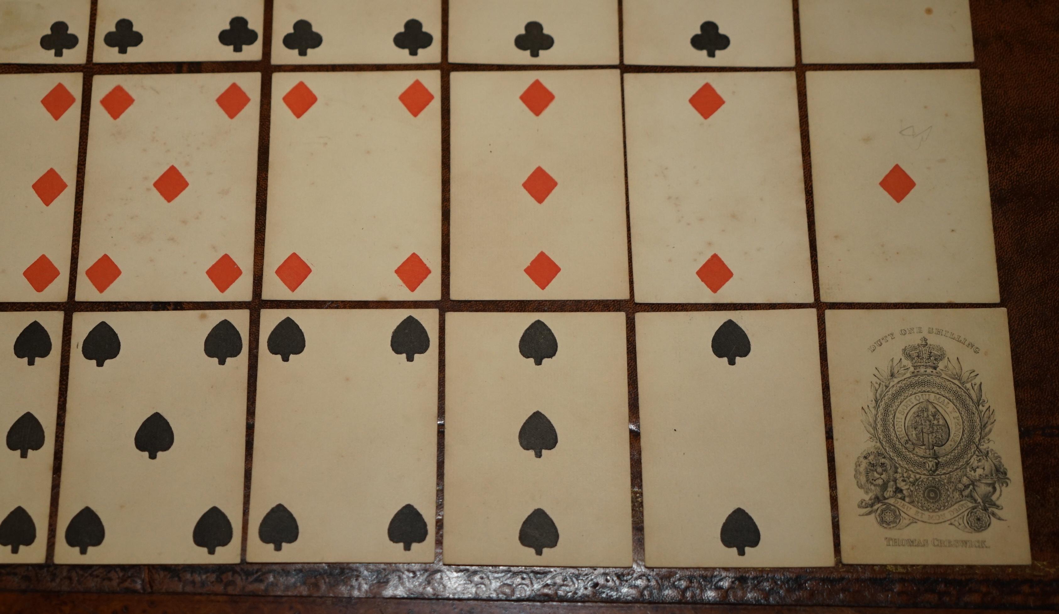 Mid-19th Century ANTIQUE 1830 THOMAS CRESWICK GEORGIAN PLAYiNG CARDS WITH FIZZLE ACE OF SPADES For Sale