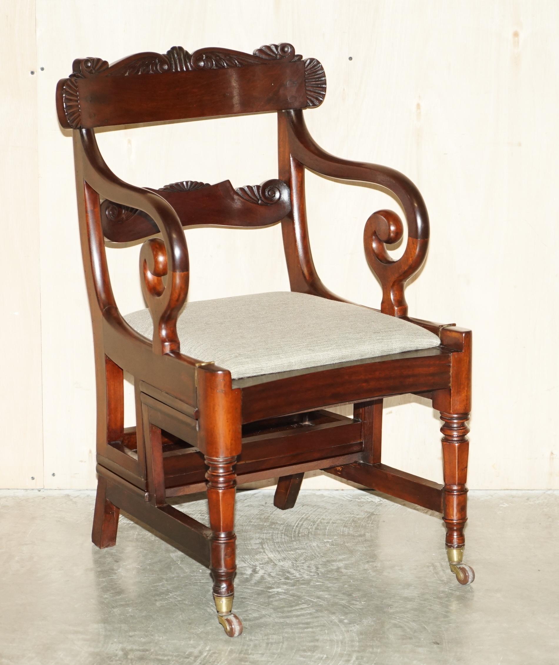 Antique 1830 William IV Flamed Hardwood Metamorphic Library Armchair Steps For Sale 15